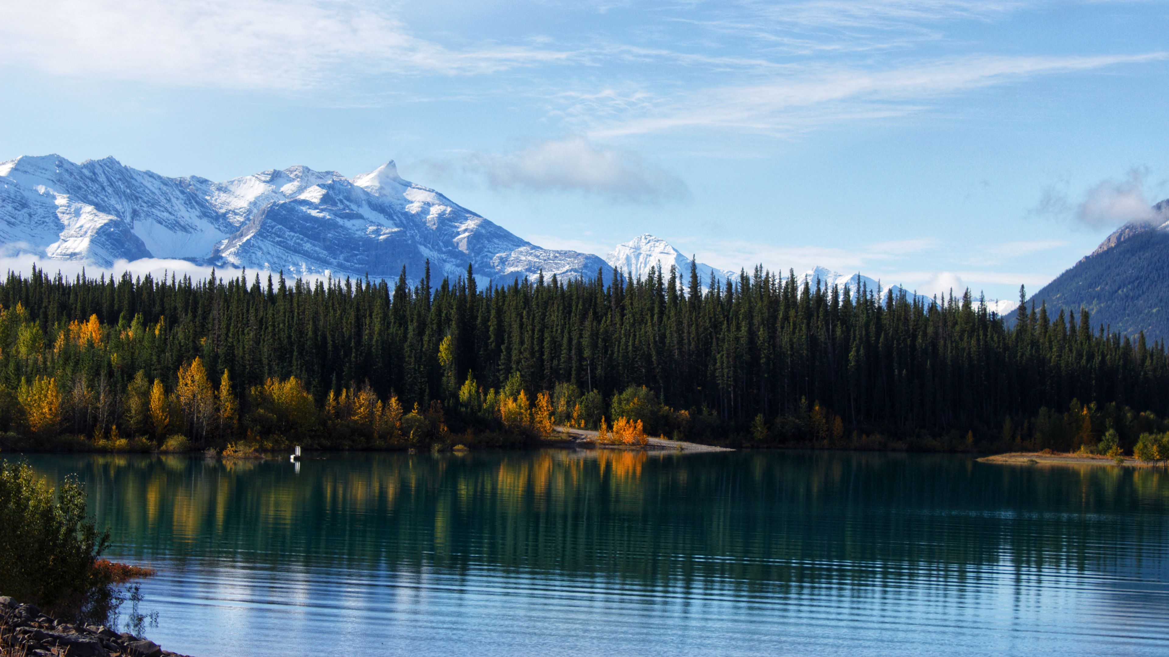 mountains, lake, trees, 4k, HD Wallpaper