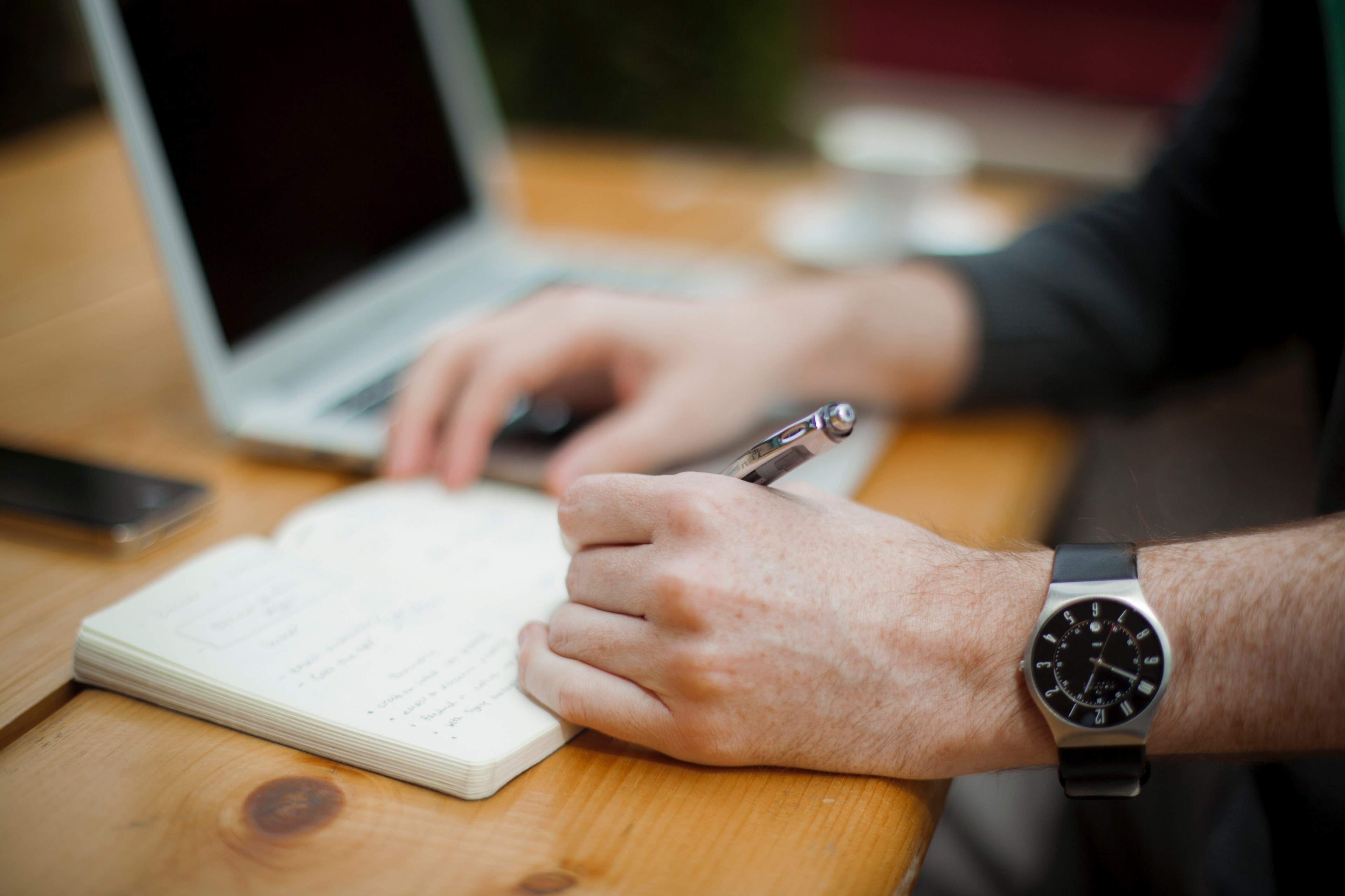 a mans hand with a wristwatch writing a journal on a notebook for publication, _man with wristwatch writing a journal 4k, HD Wallpaper