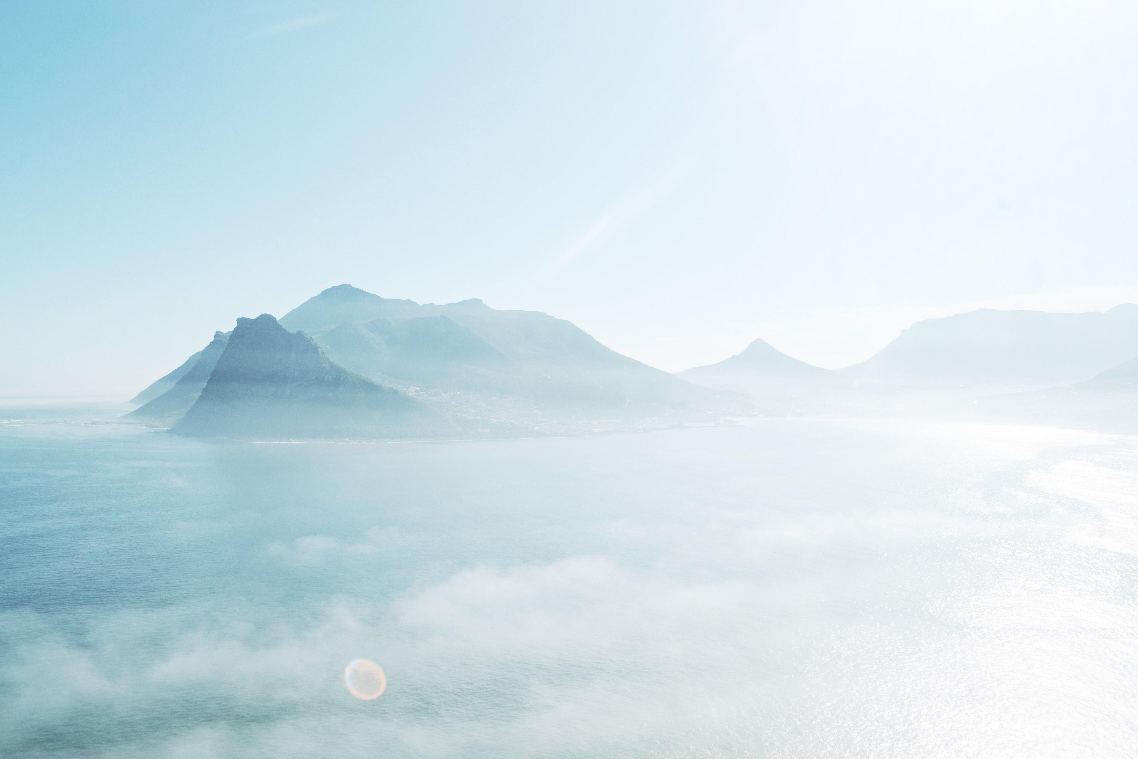 blue clouds and sky surround mountain peaks in hout bay, blue peaks in hout bay 4k, HD Wallpaper