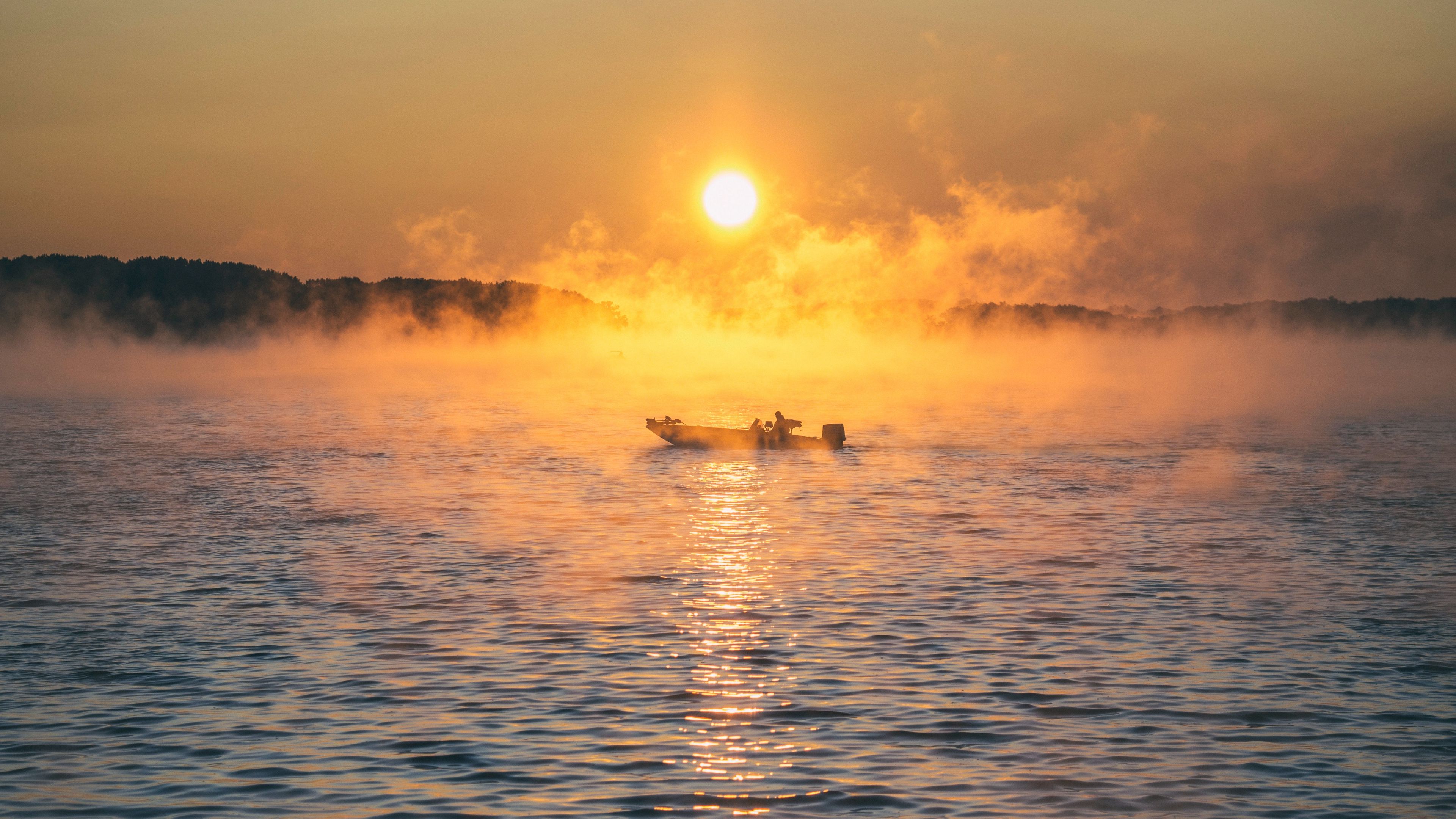 boat, sea, fog, 4k, HD Wallpaper