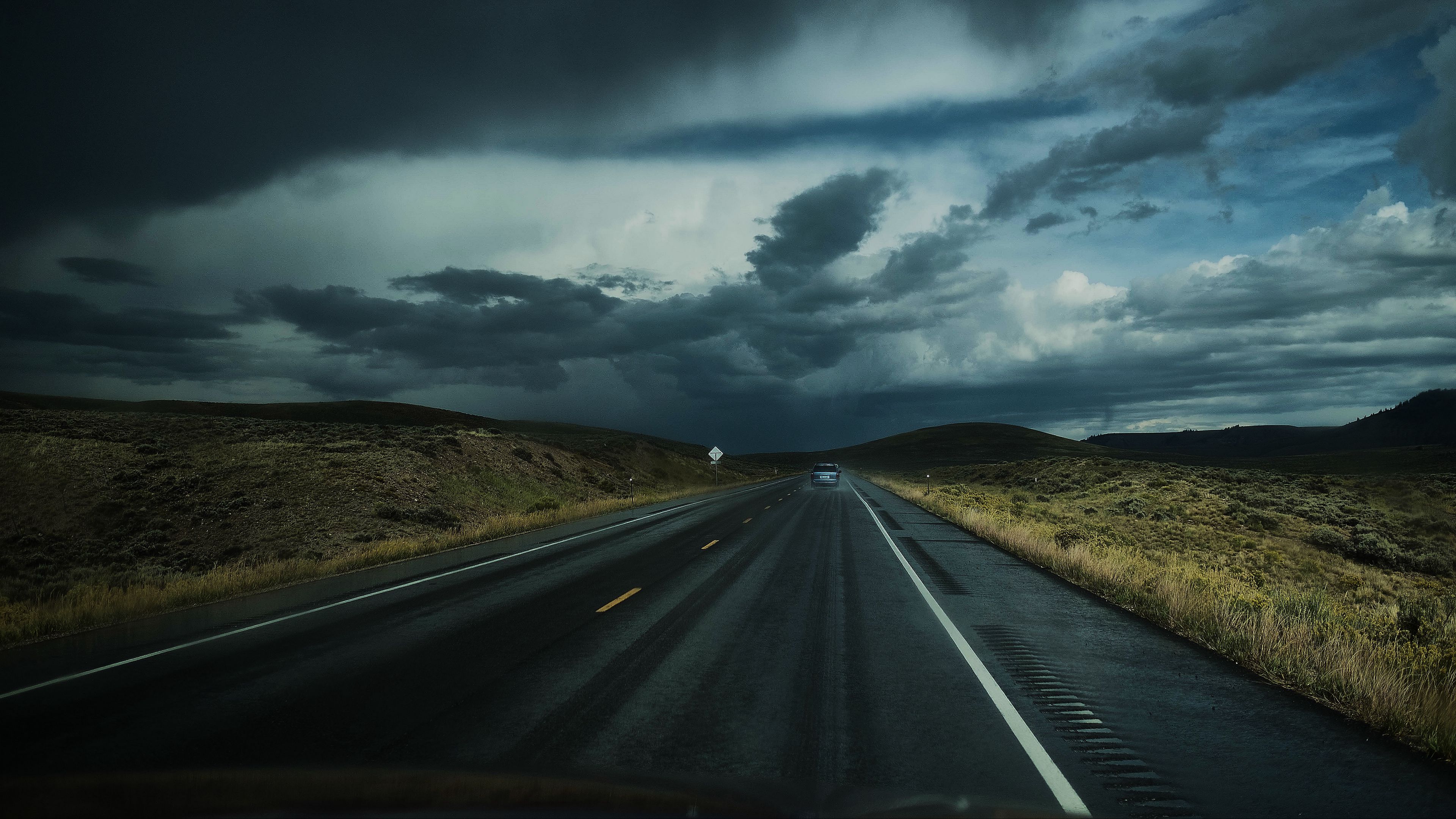 road, clouds, auto, traffic, 4k, HD Wallpaper