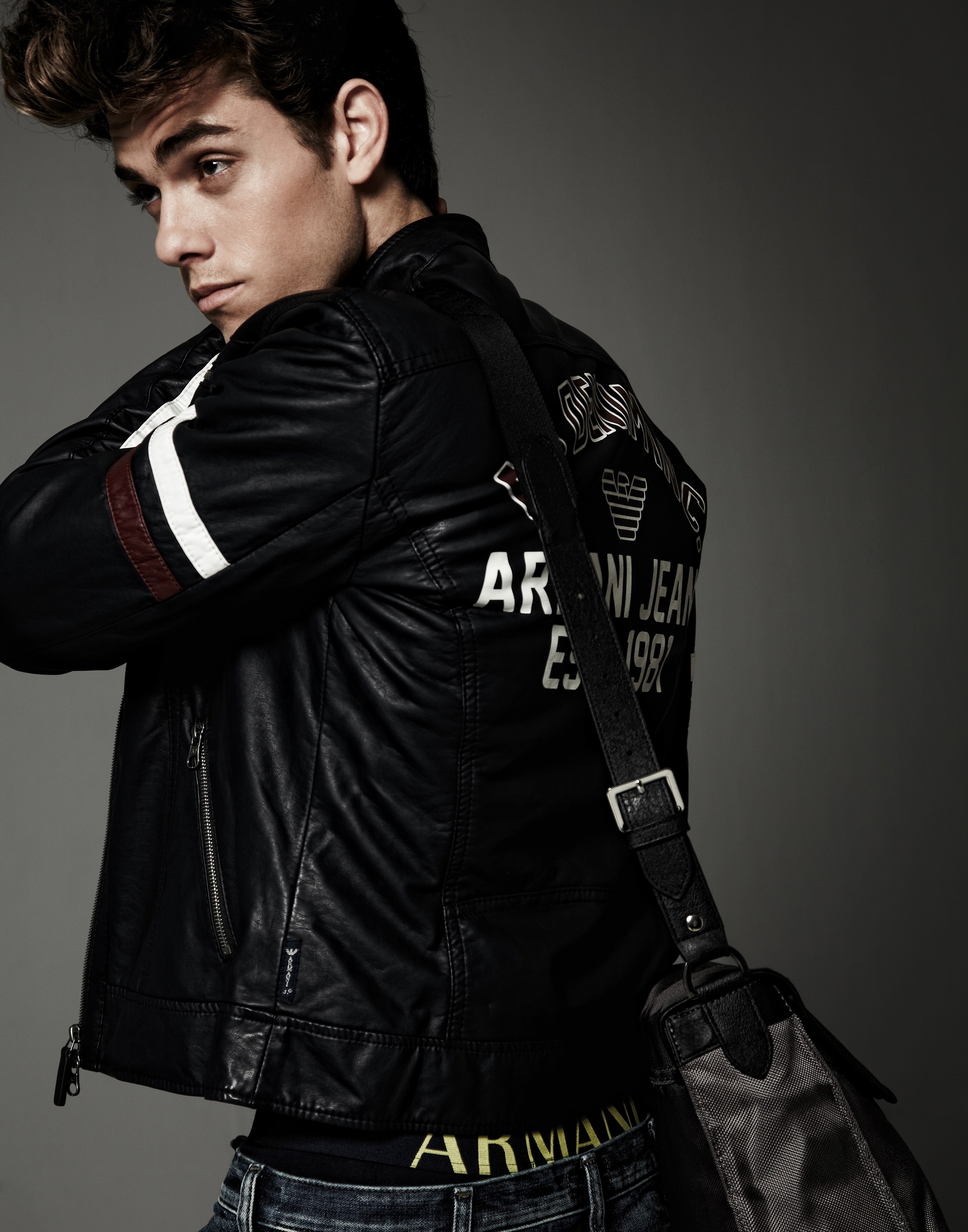 jacket leather armani and model hd, 4k, Phone HD Wallpaper