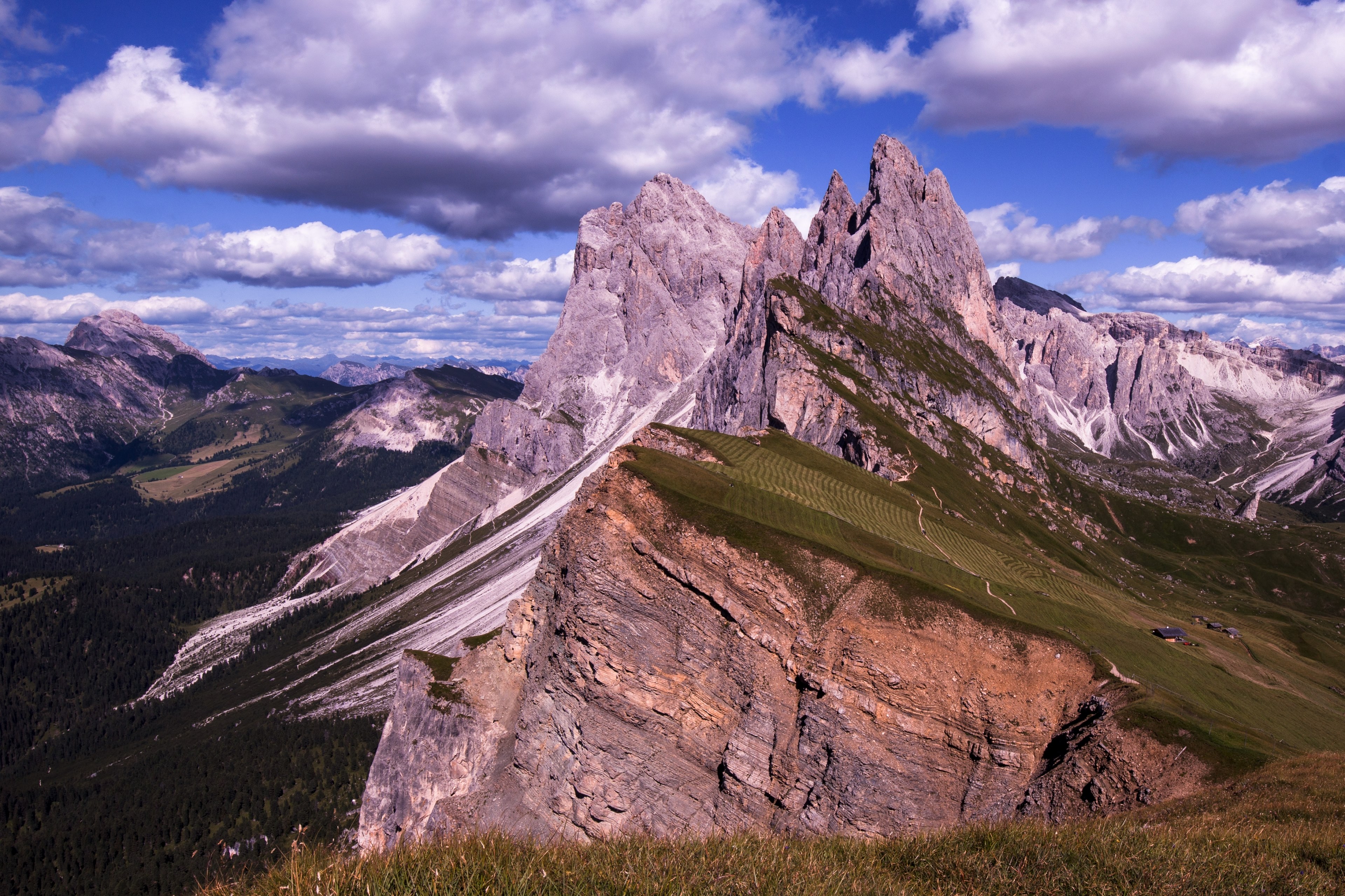 majestic mountain peaks in the seceda countryside, rocky highlands 4k, HD Wallpaper