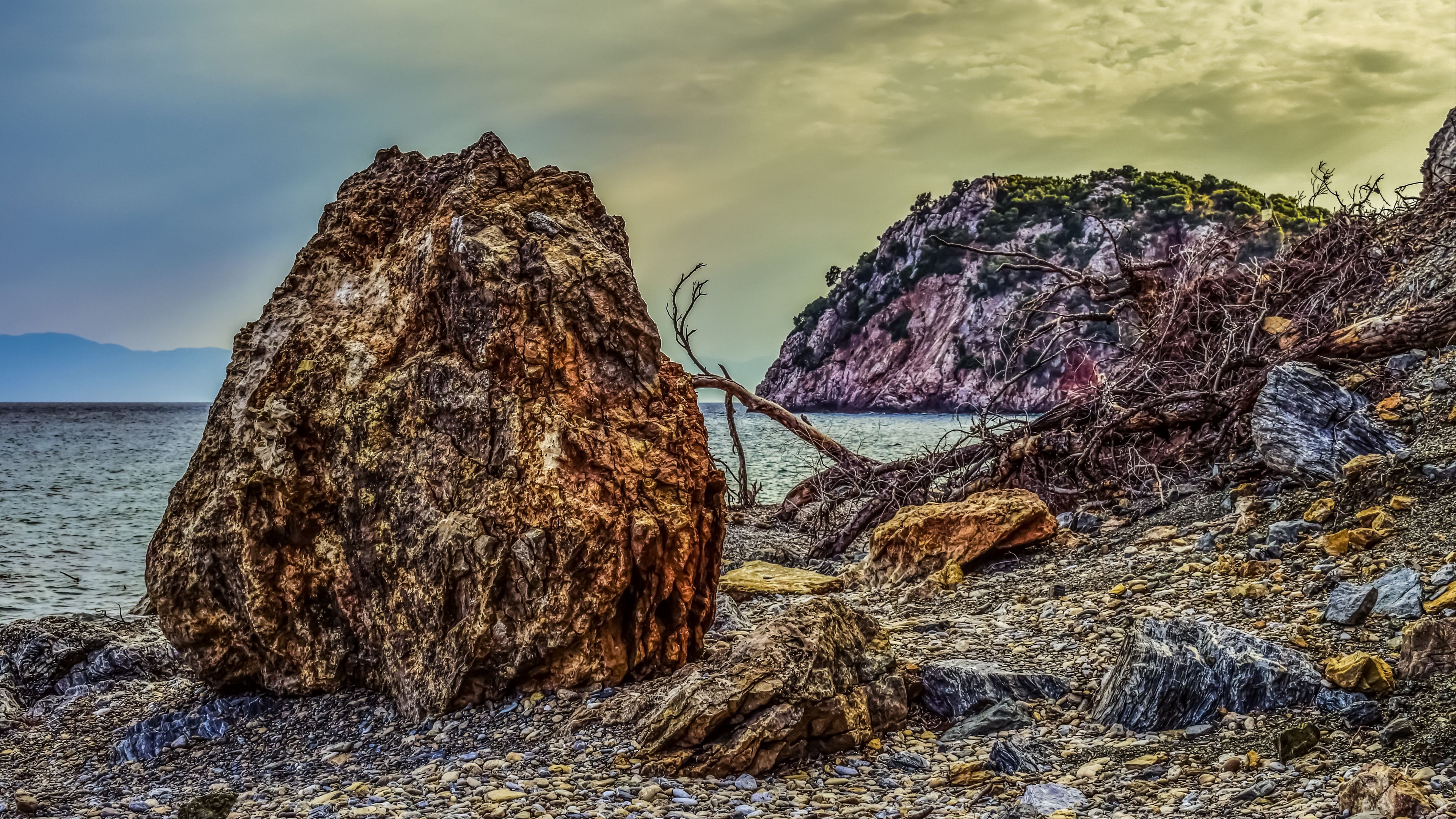 beach, pebble, rock, hdr, 4k, HD Wallpaper
