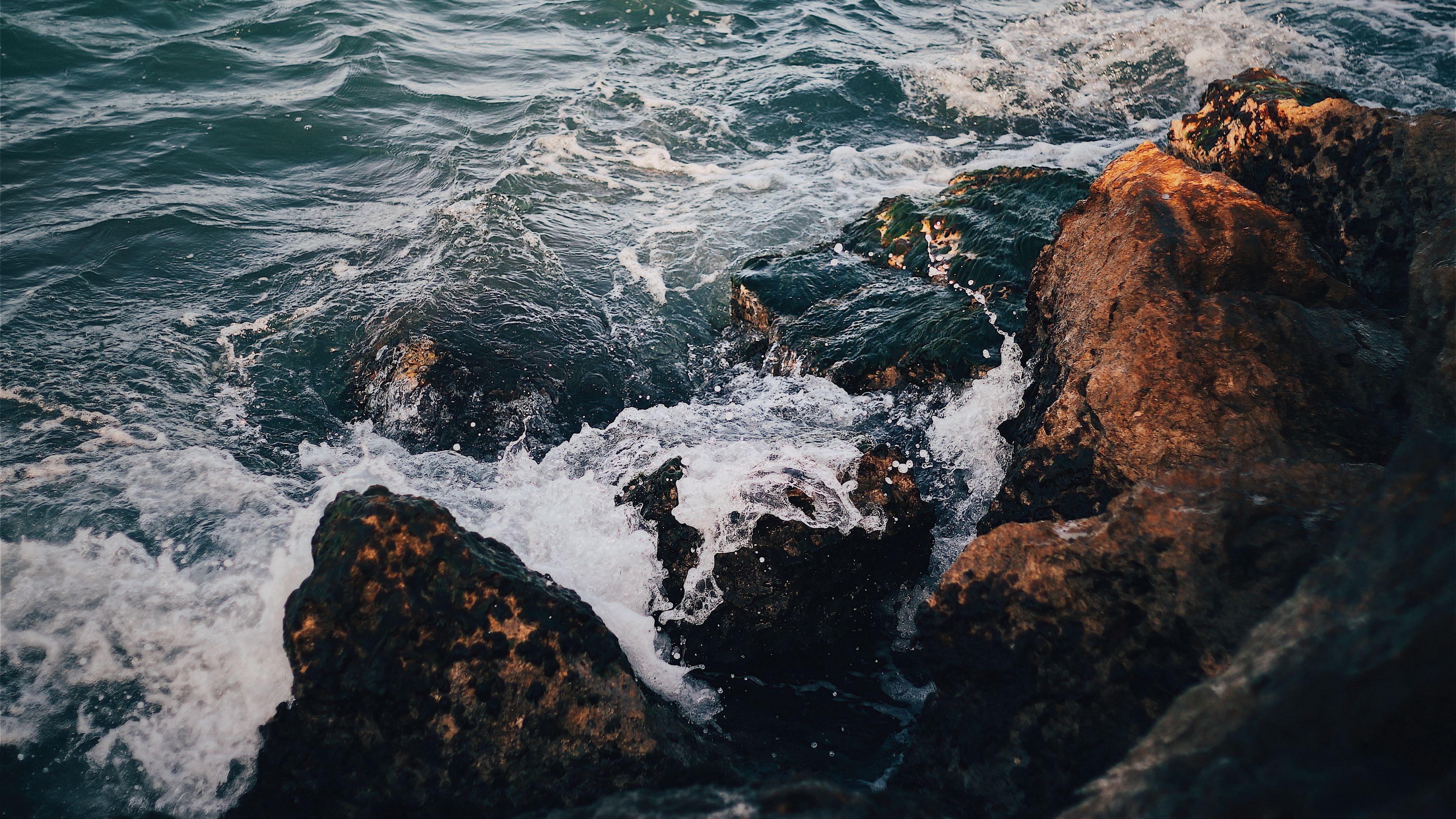 rocks, sea, surf, 4k, HD Wallpaper