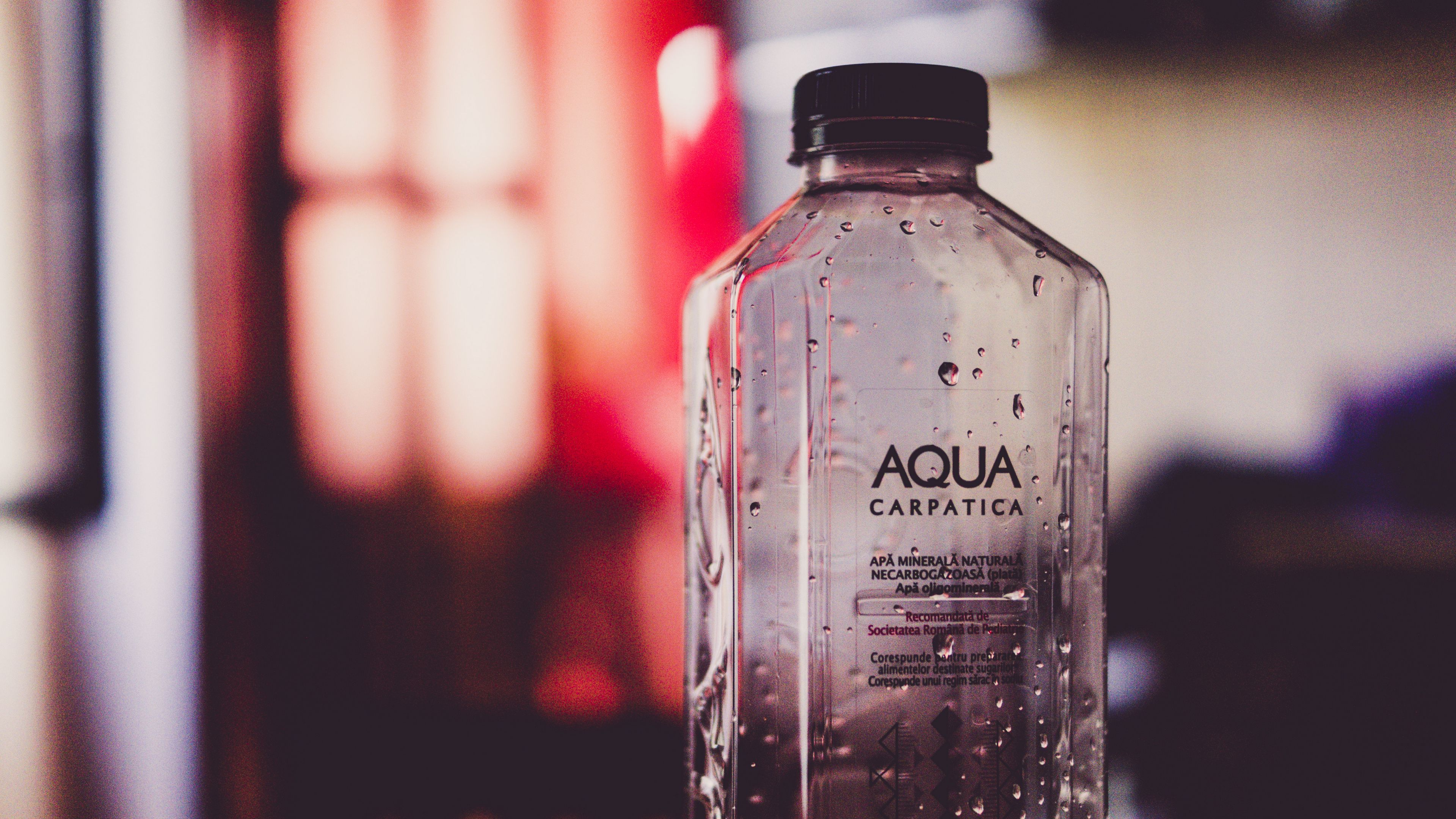 bottle, water, drops, 4k, HD Wallpaper