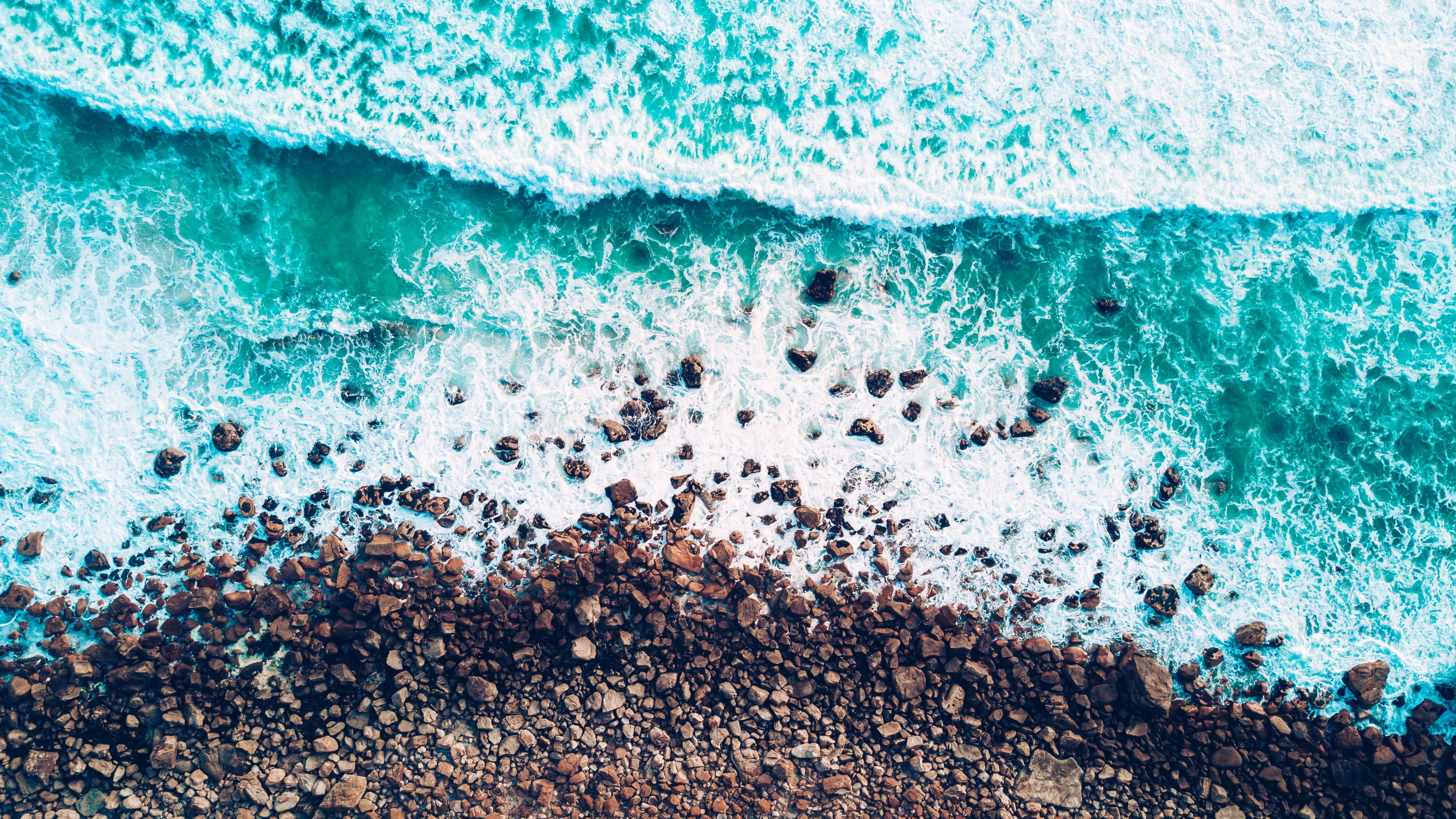 sea, rocks, shore, surf, 4k, HD Wallpaper