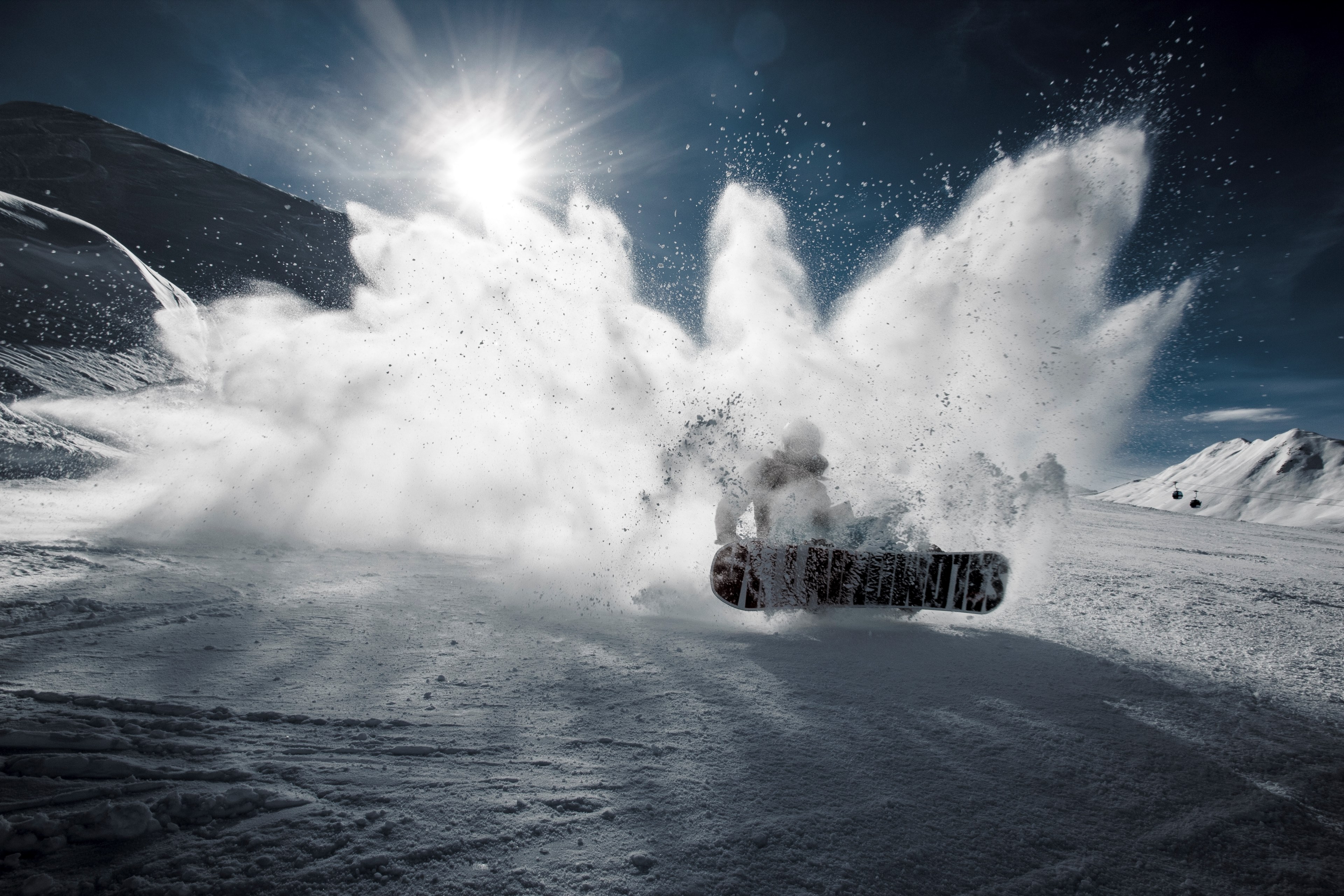 a snowboarder hitting the powdery snow hard in davos, snowboarder in davos 4k, HD Wallpaper
