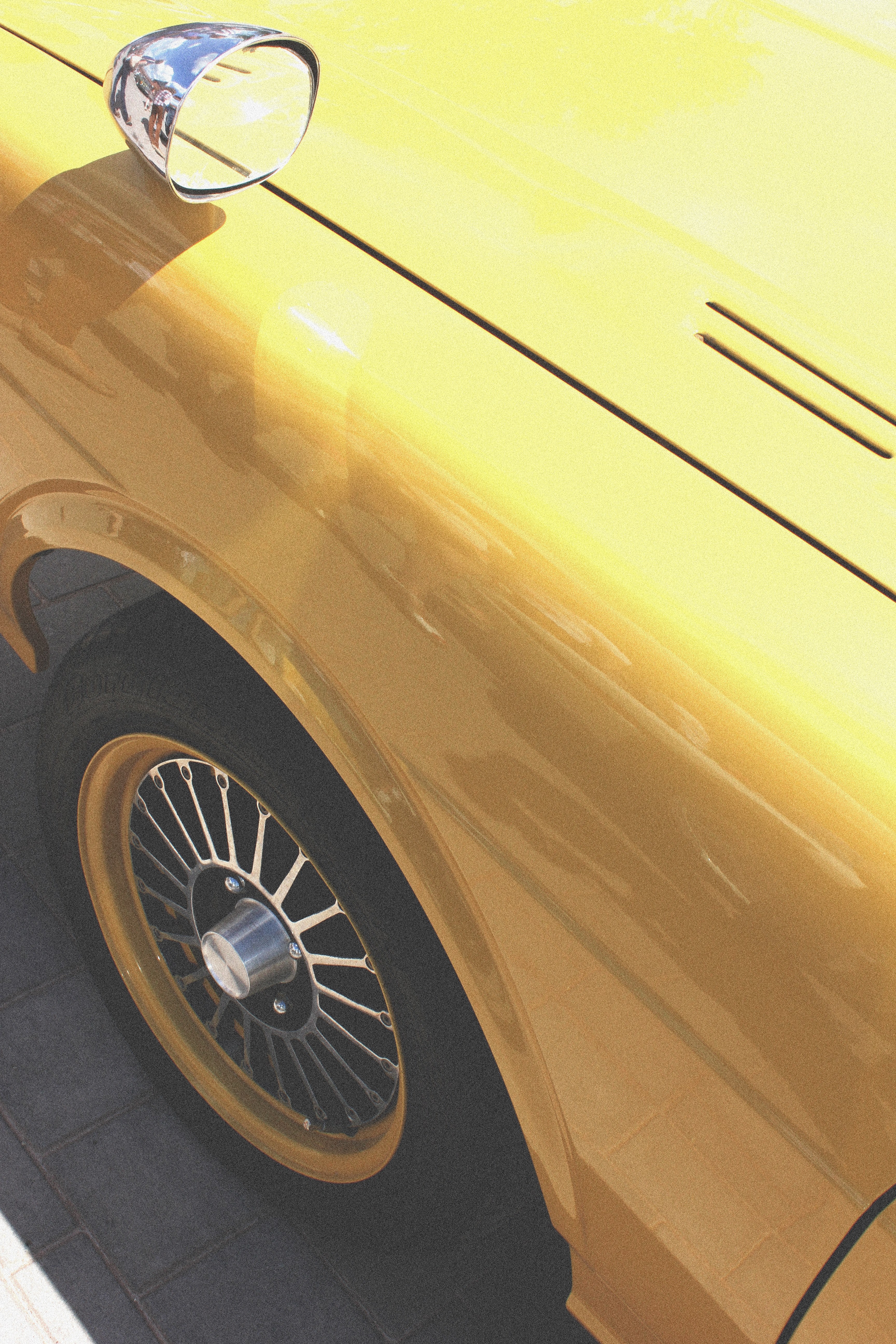 close up of wheel and mirror of a yellow car, _wheel and mirror 4k, Phone HD Wallpaper