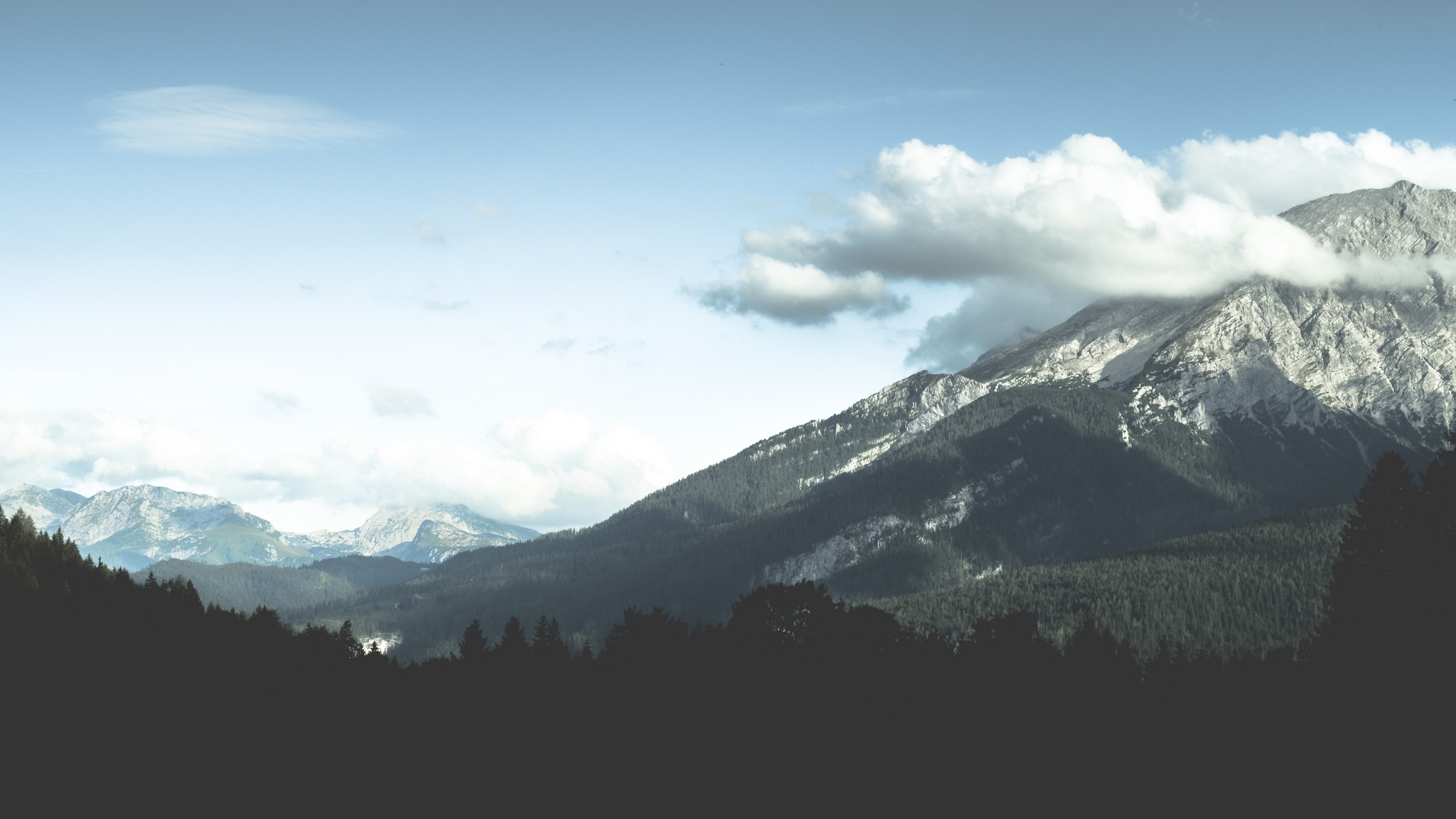 clouds over wooded mountains in hintersee, green hintersee slopes 4k, HD Wallpaper