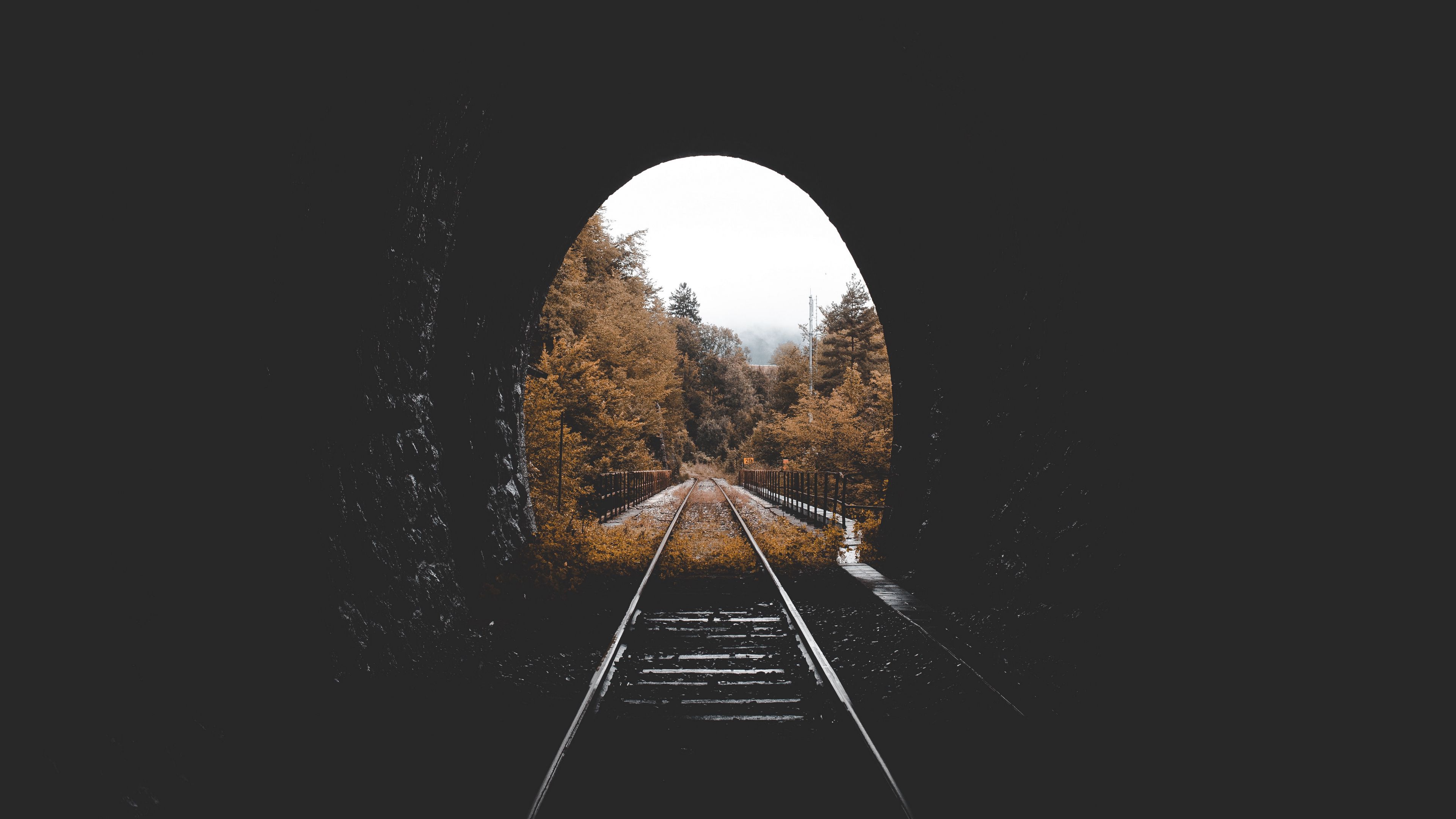 tunnel, railway, autumn, 4k, HD Wallpaper