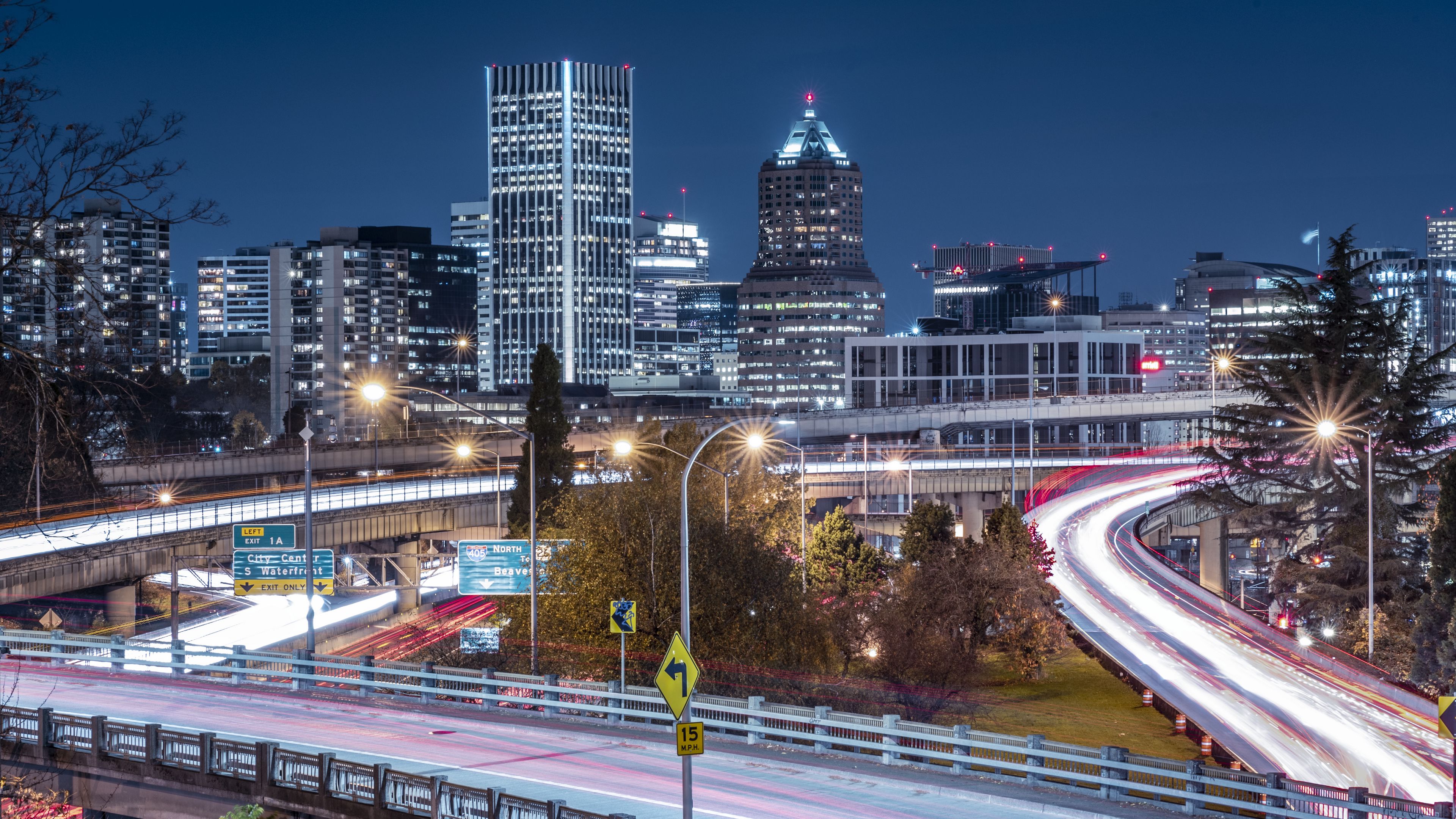 road, lights, city, glow, 4k, HD Wallpaper