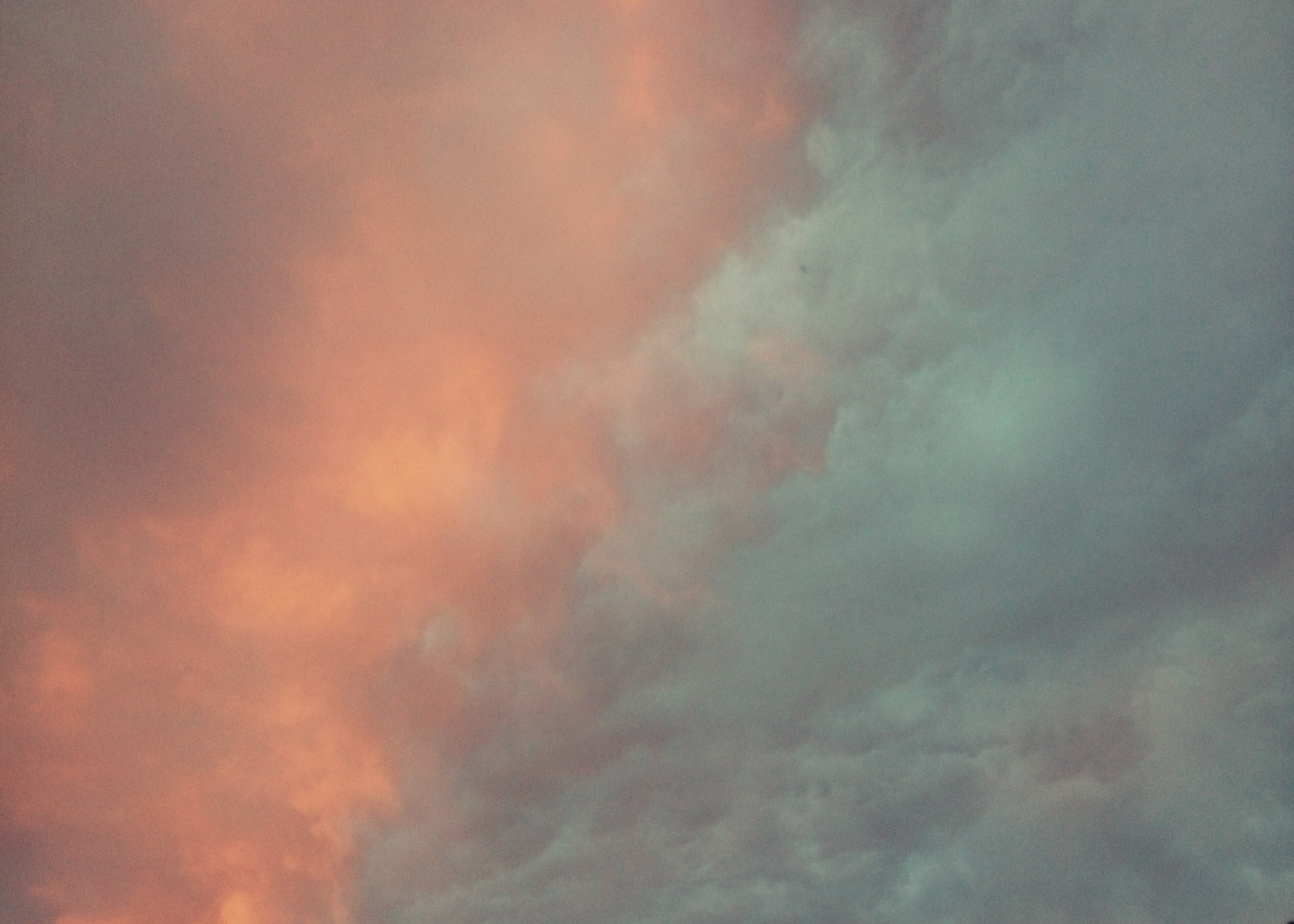 orange and bluish green clouds in the sky, _orange green clouds 4k, HD Wallpaper