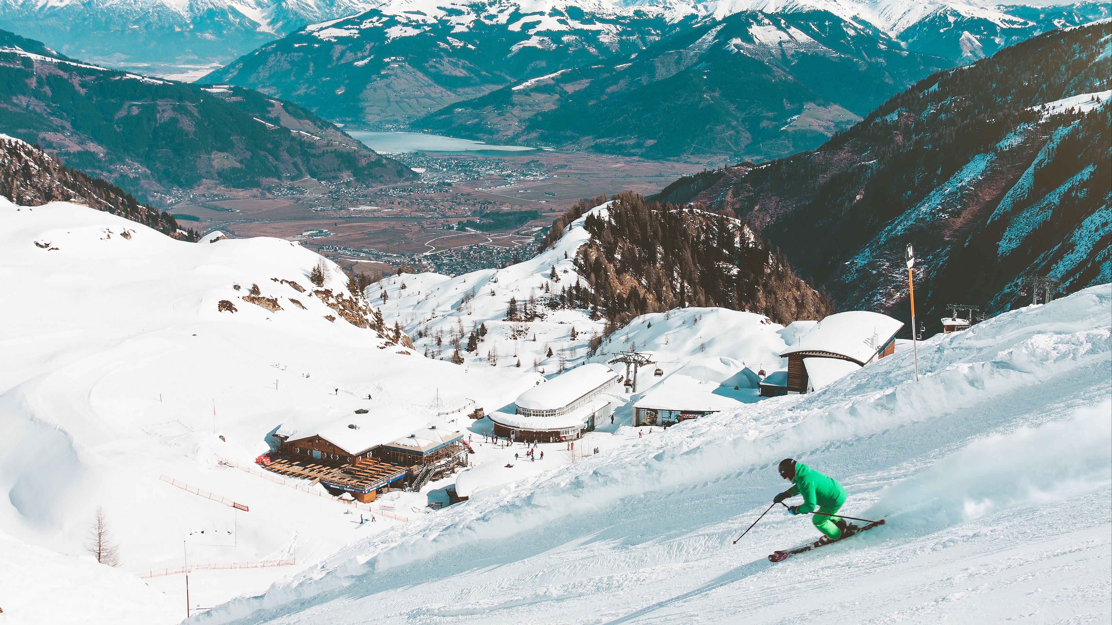 skier, mountains, snow, 4k, HD Wallpaper