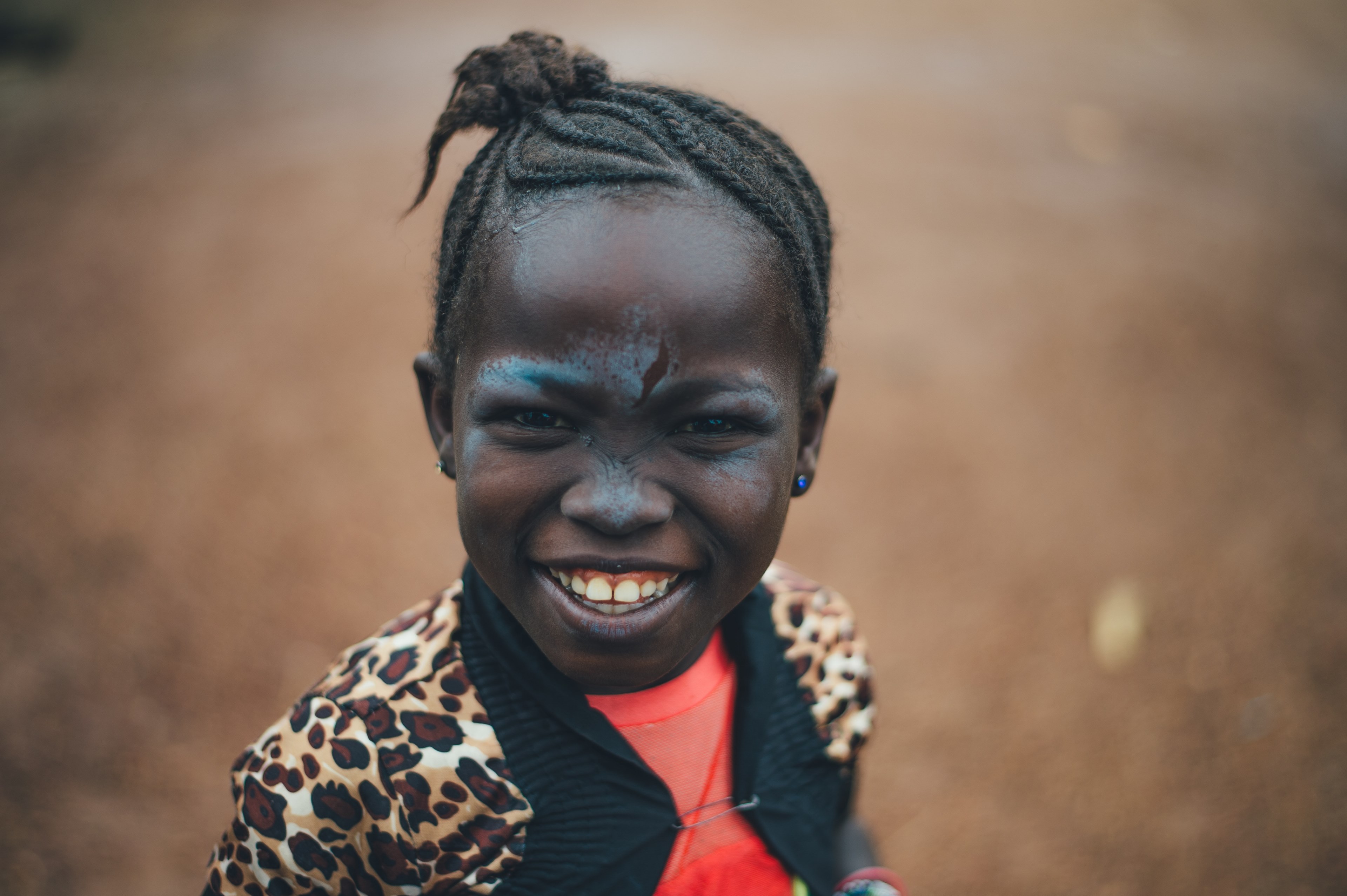 happy young girl with braid and a cheetah jacket smiles widely, happy child 4k, HD Wallpaper