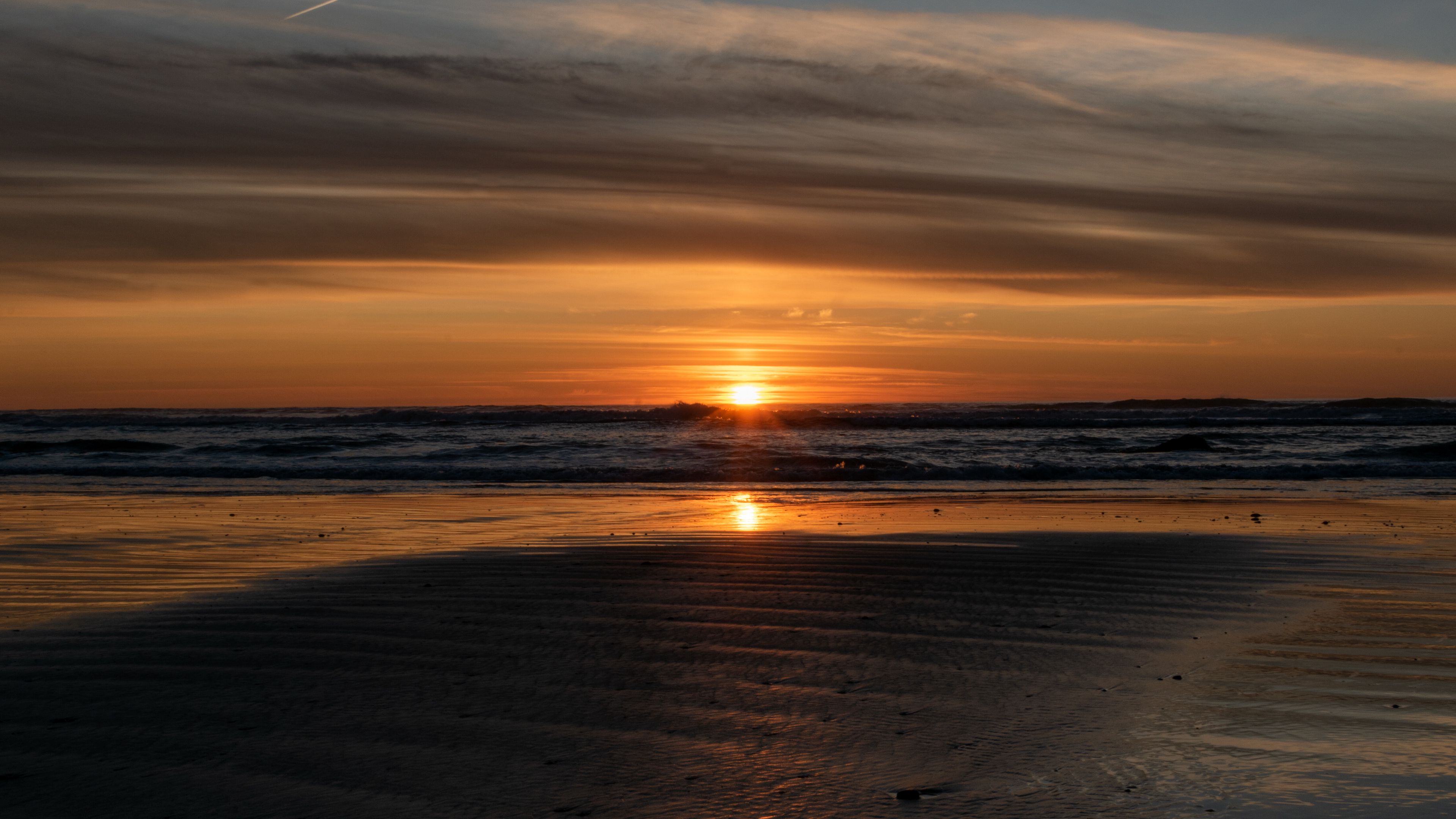 horizon, sea, sunset, sun, 4k, HD Wallpaper