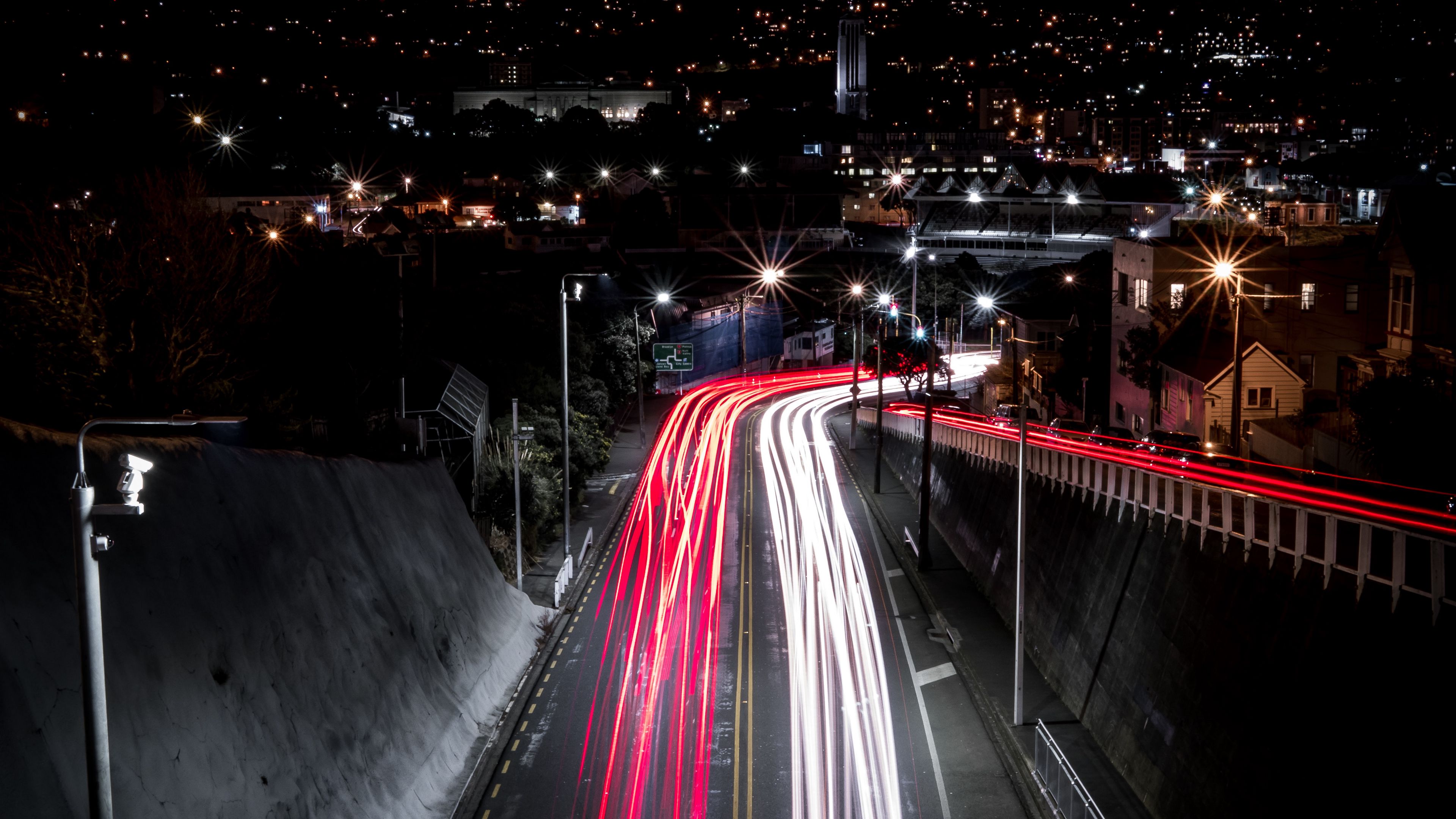 road, night, city, light, 4k, HD Wallpaper