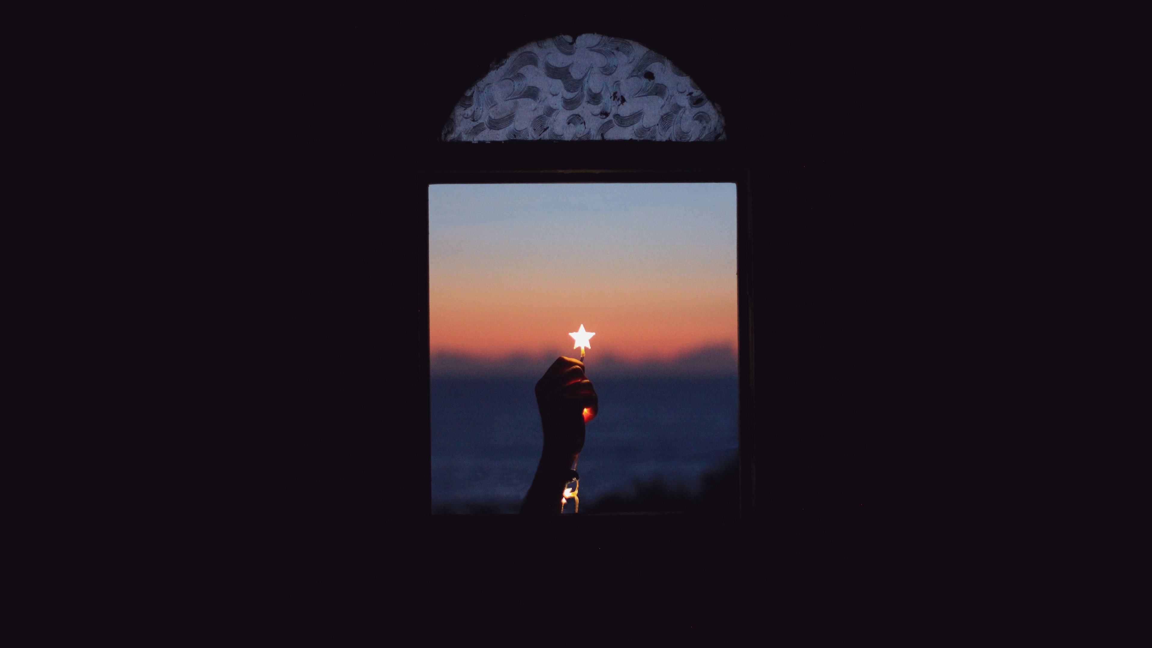 window, star, hand, night, 4k, HD Wallpaper
