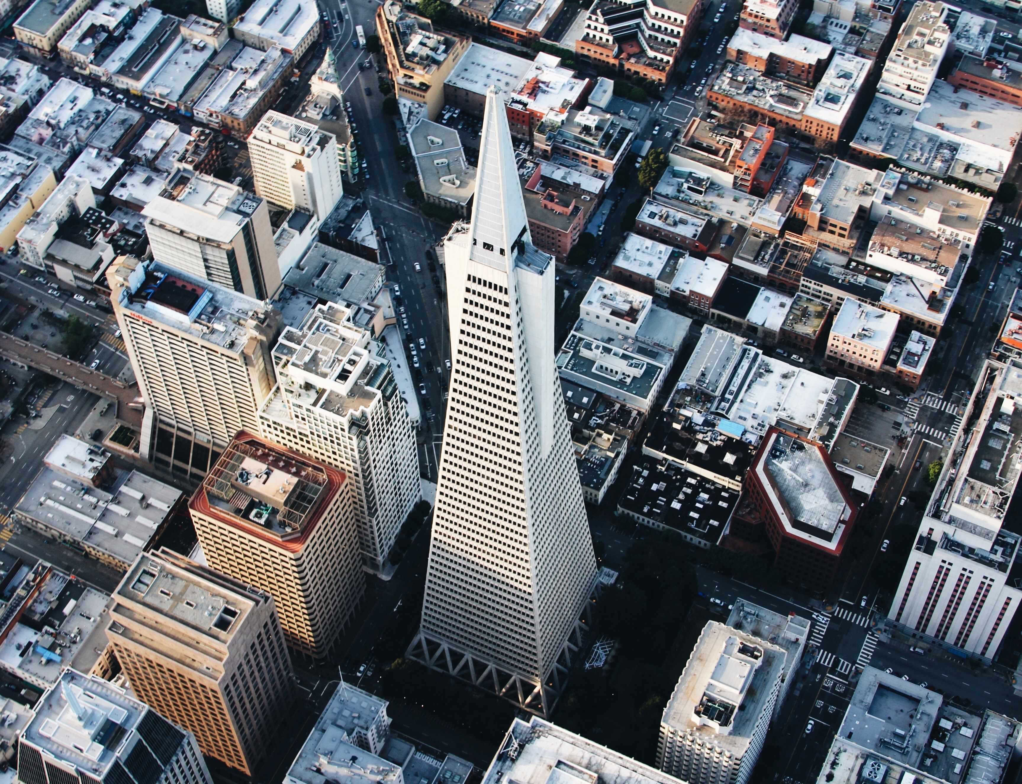 a drone shot of the transamerica pyramid in san francisco, standing tall 4k, HD Wallpaper