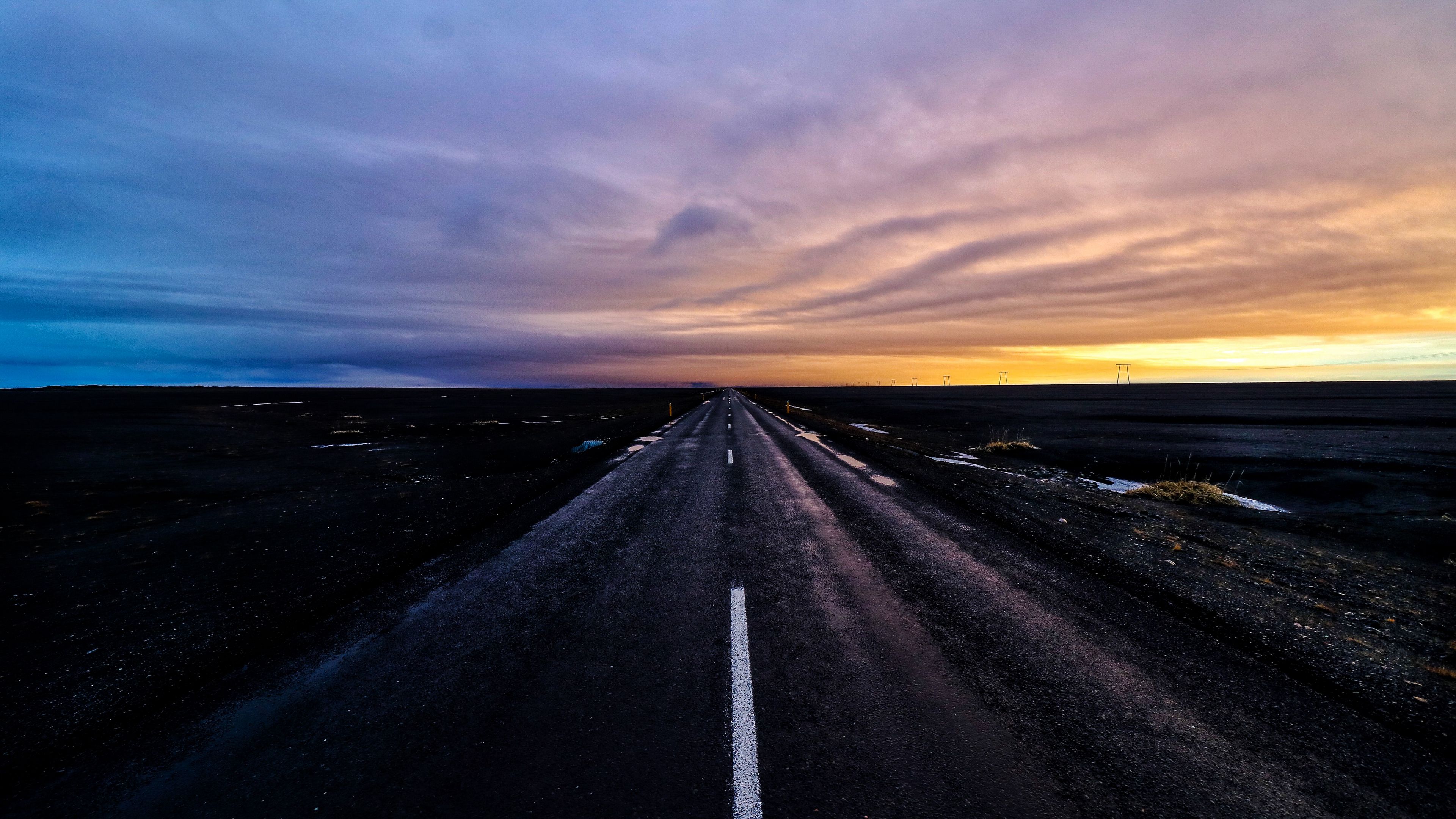 road, marking, sunset, 4k, HD Wallpaper