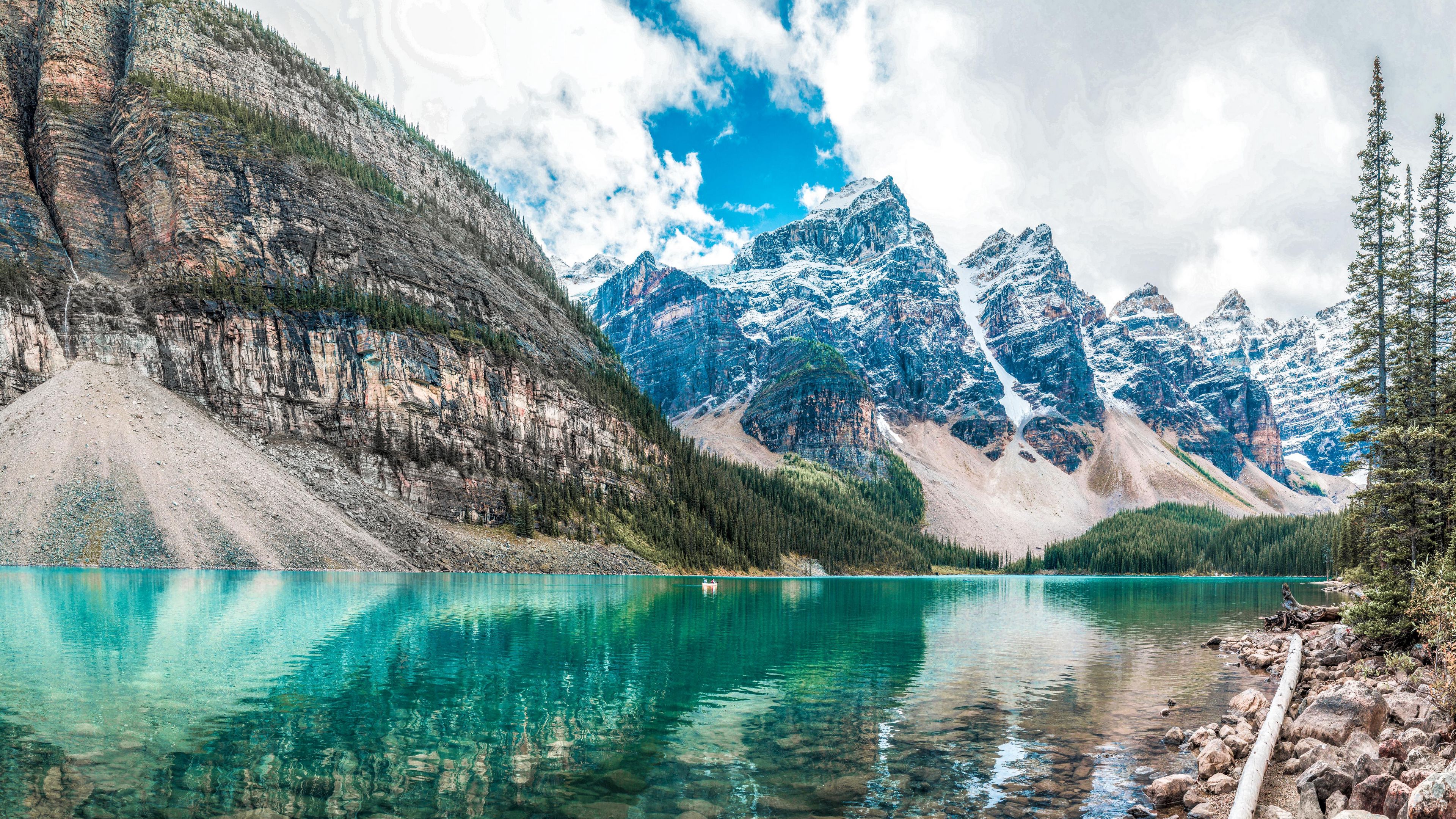 mountains, peaks, lake, 4k, HD Wallpaper