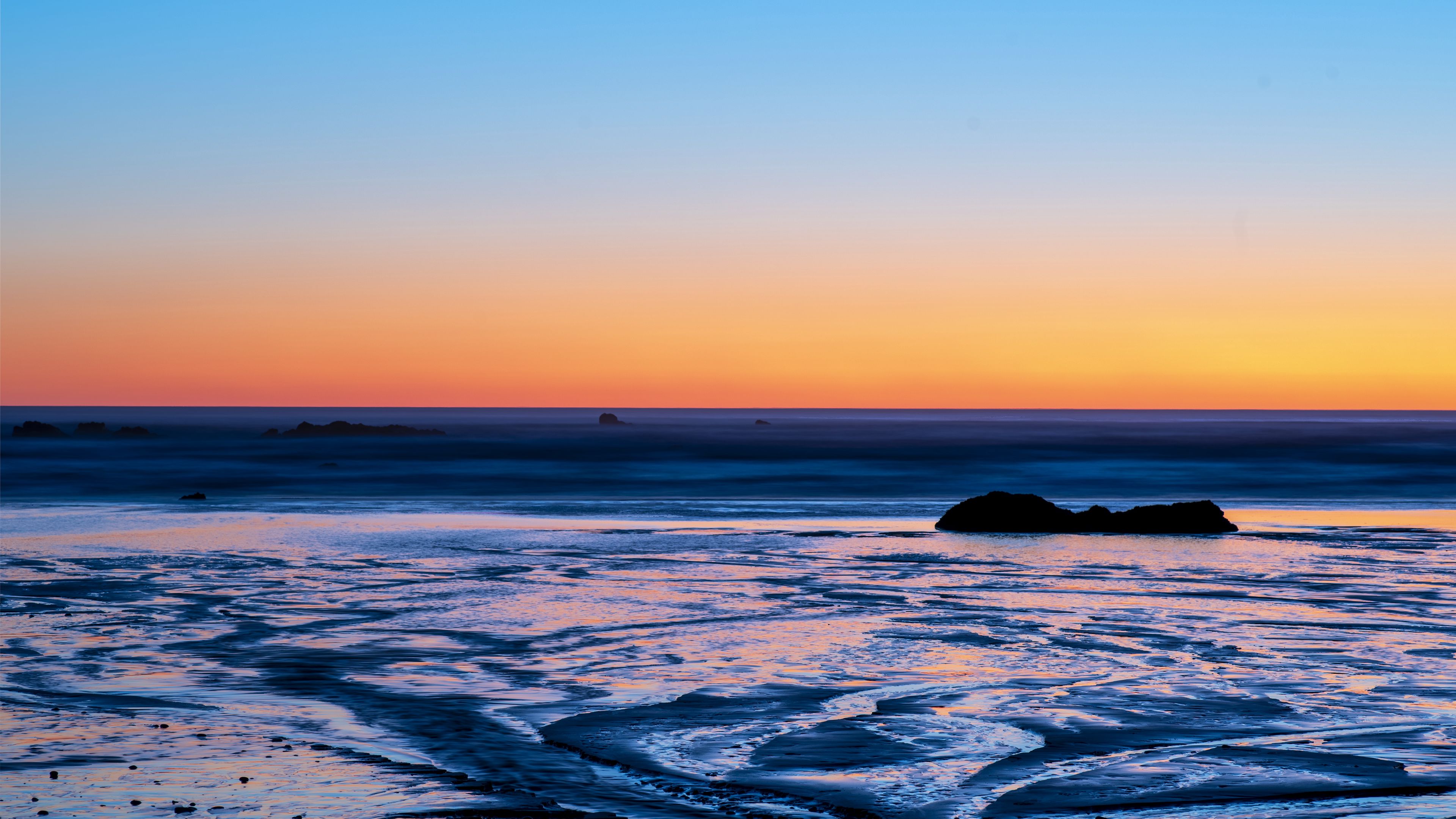 horizon, sunset, sea, block, 4k, HD Wallpaper