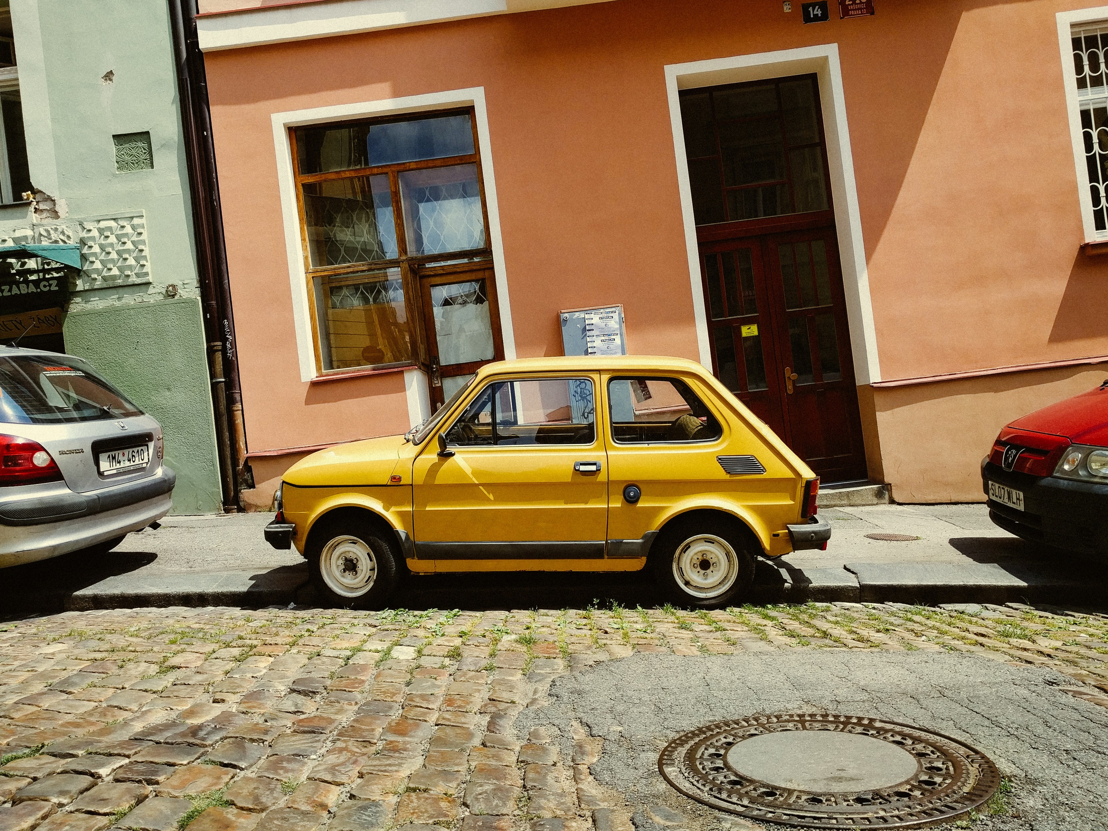 prague street small and yellow 4k, HD Wallpaper