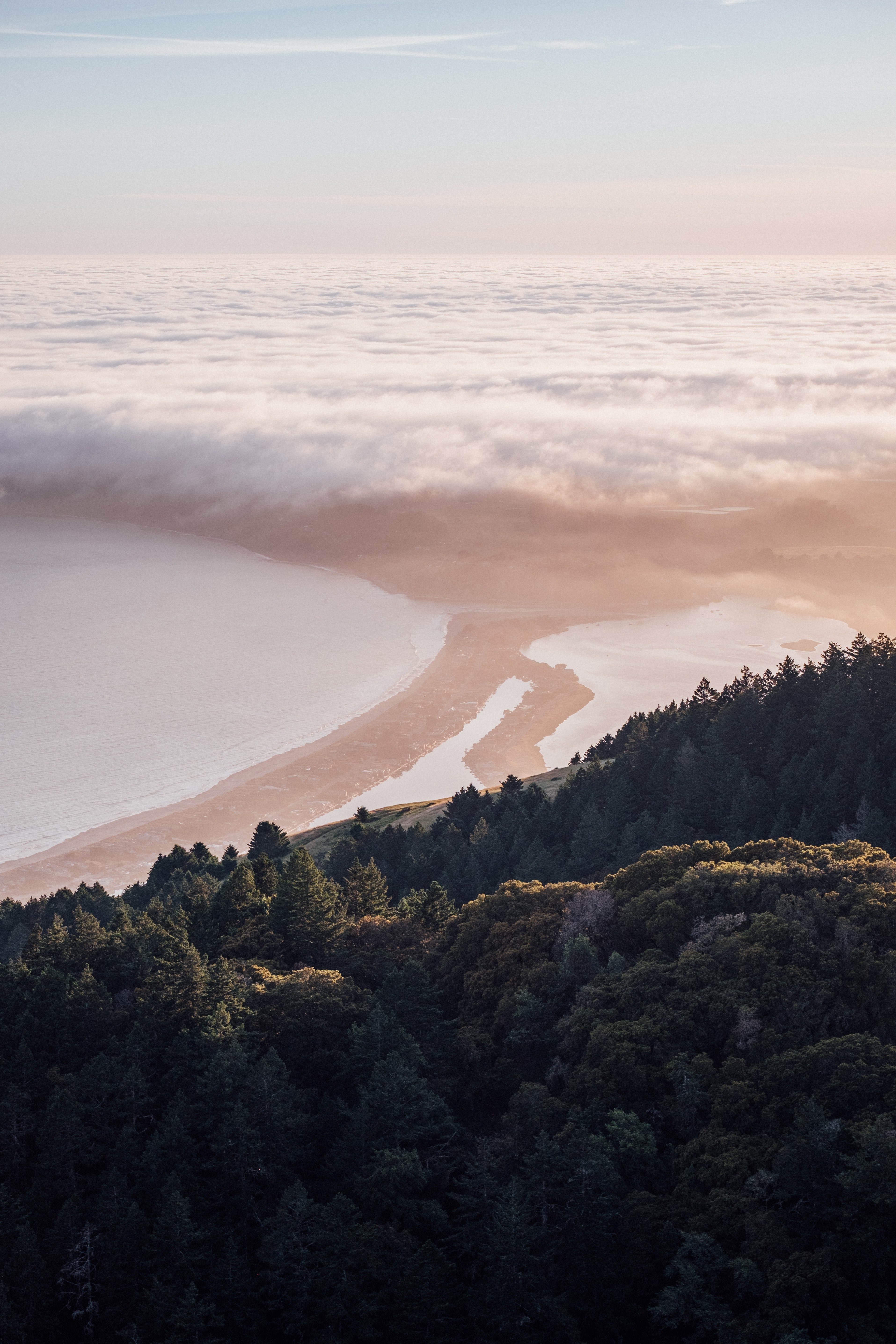 a sea of clouds over a peninsula near mount tam, head above the clouds 4k, Phone HD Wallpaper