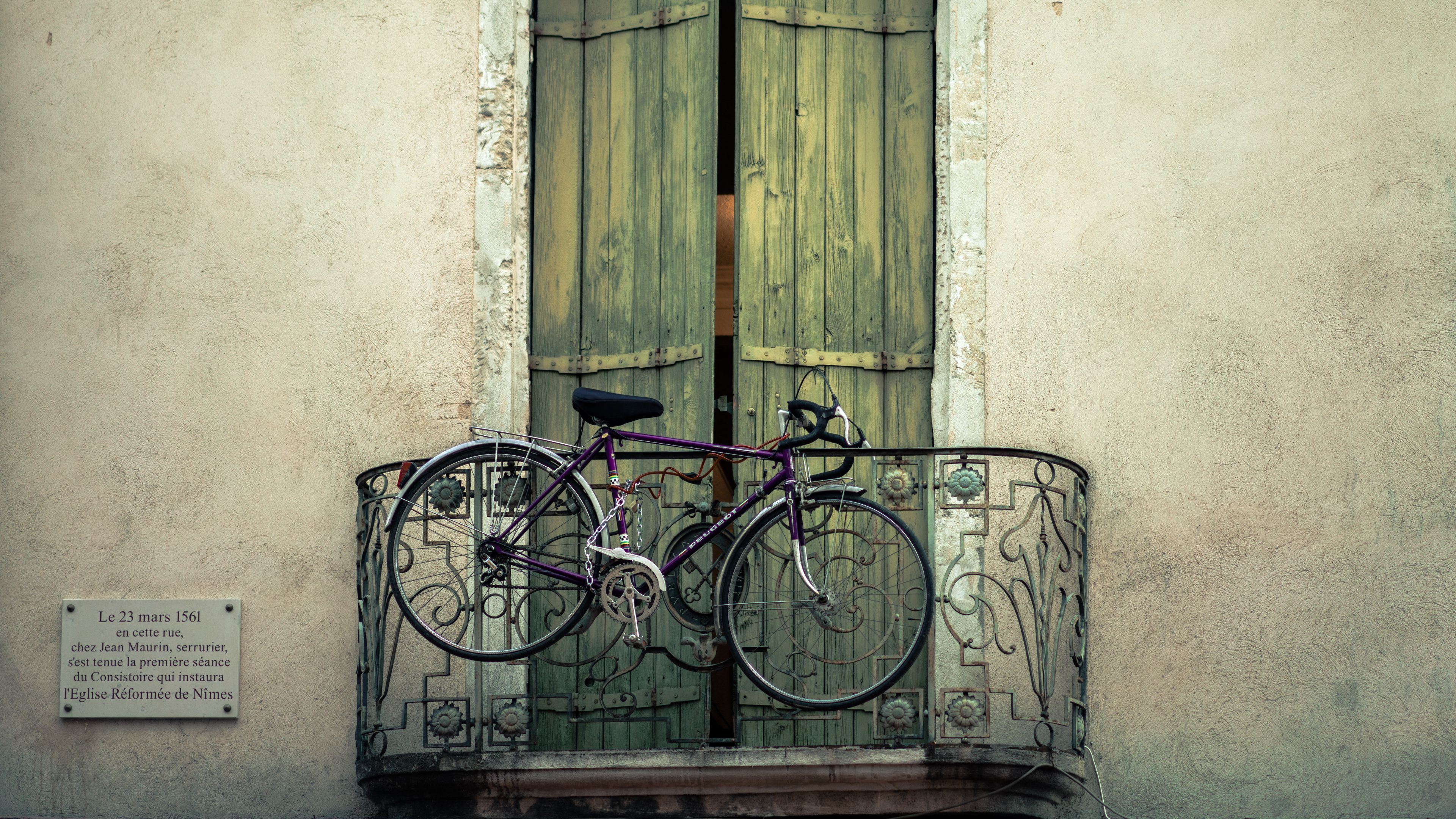 bicycle, balcony, door, wall, 4k, HD Wallpaper