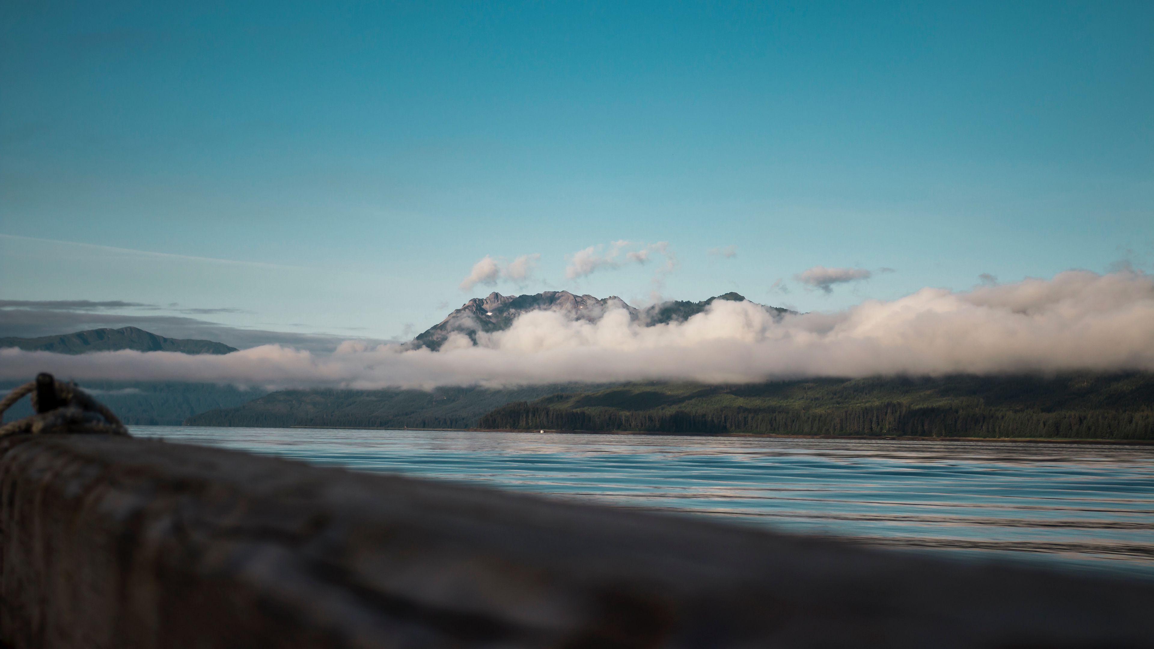 mountains, clouds, sea, 4k, HD Wallpaper