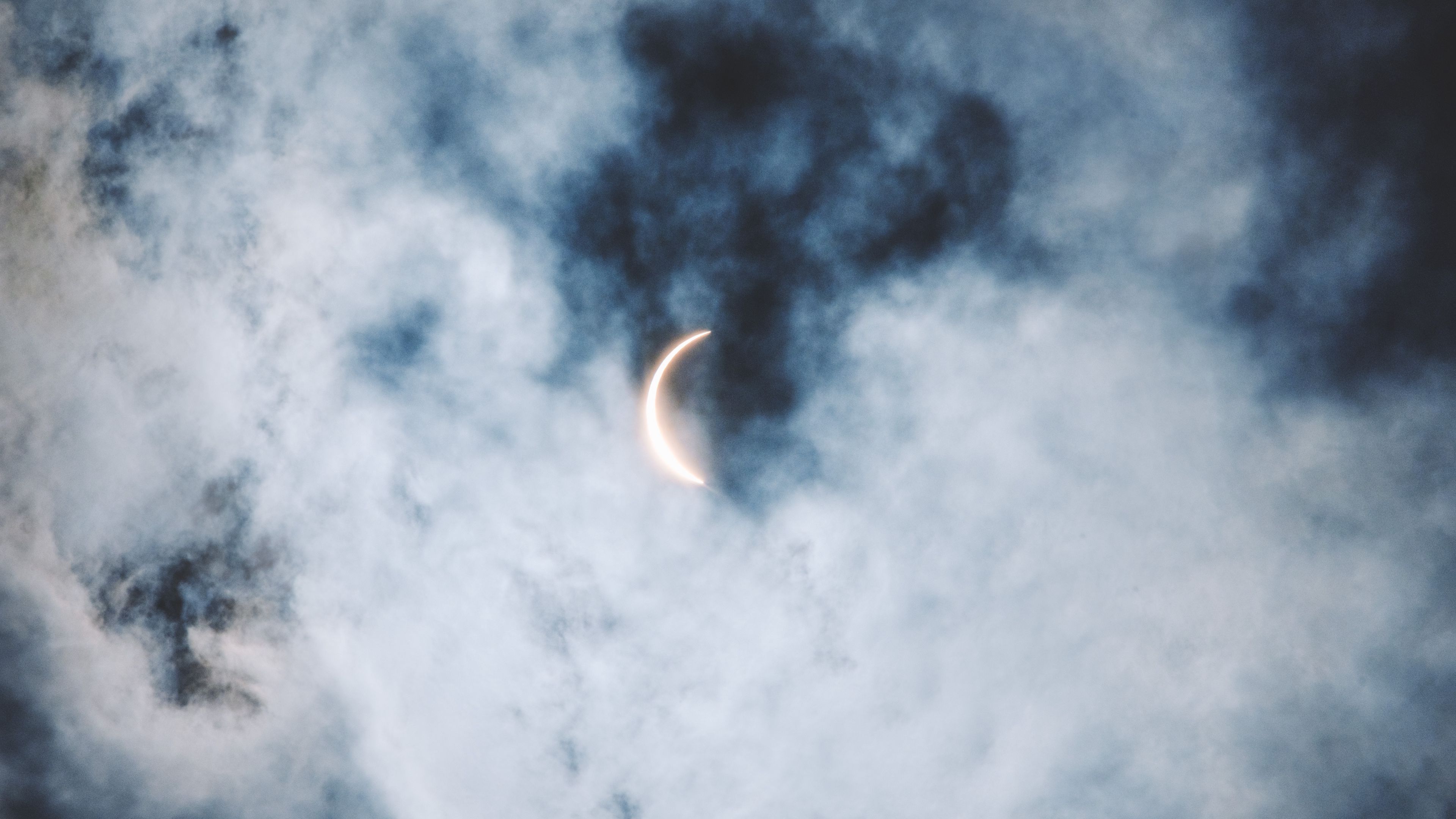 eclipse, clouds, sun, moon, 4k, HD Wallpaper