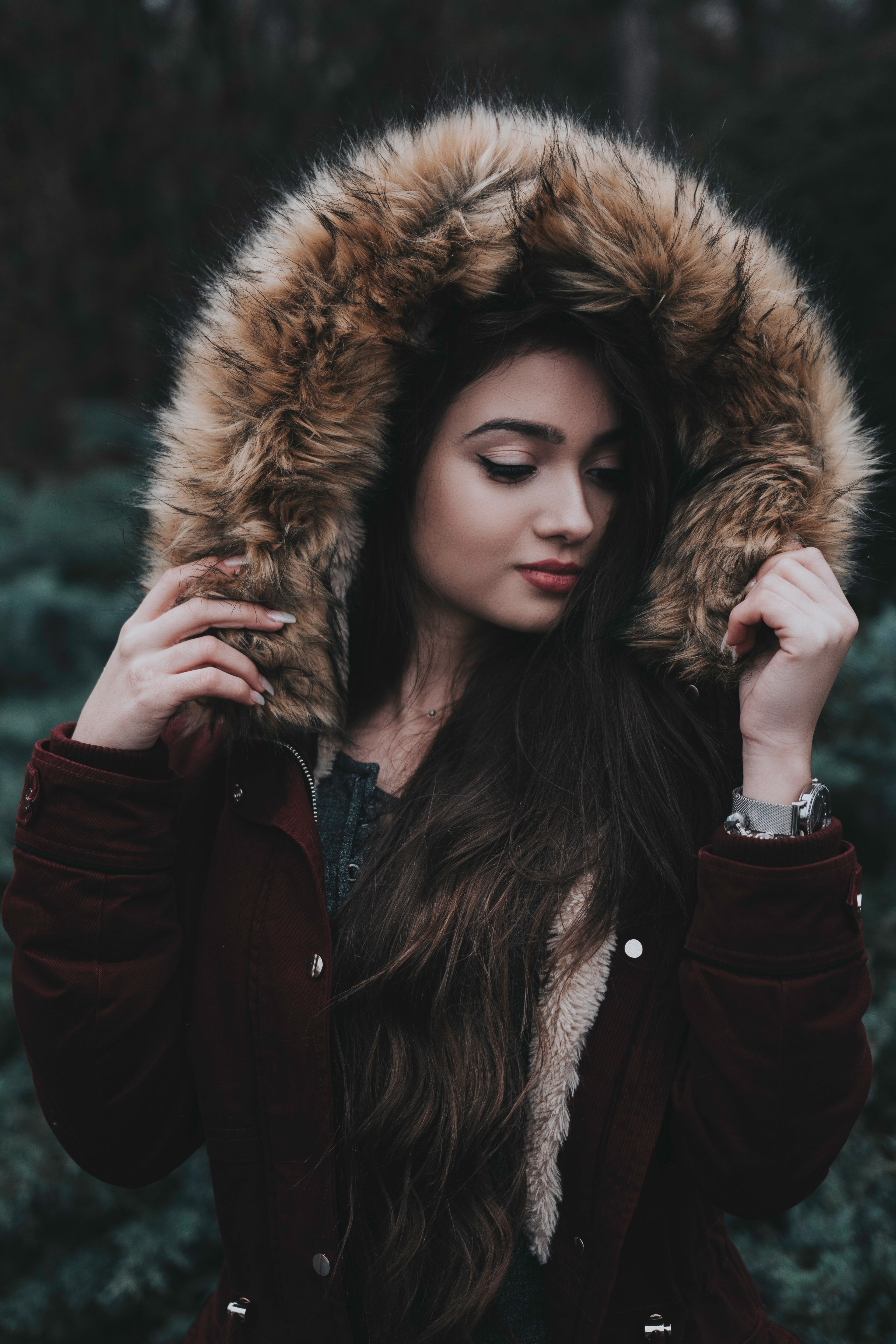 woman female coat and fur hd, 4k, Phone HD Wallpaper