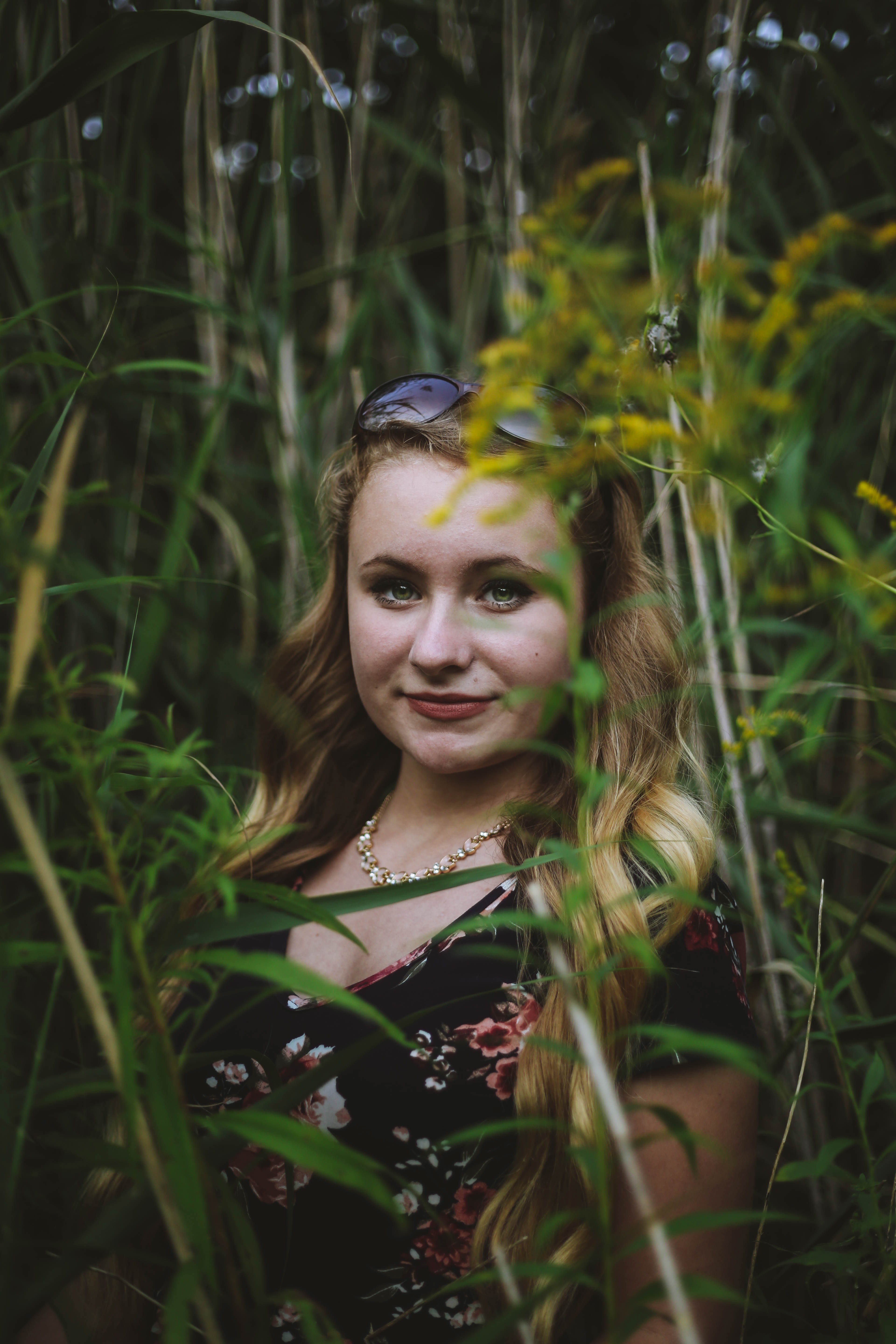 woman female glasses and grass hd, 4k, Phone HD Wallpaper