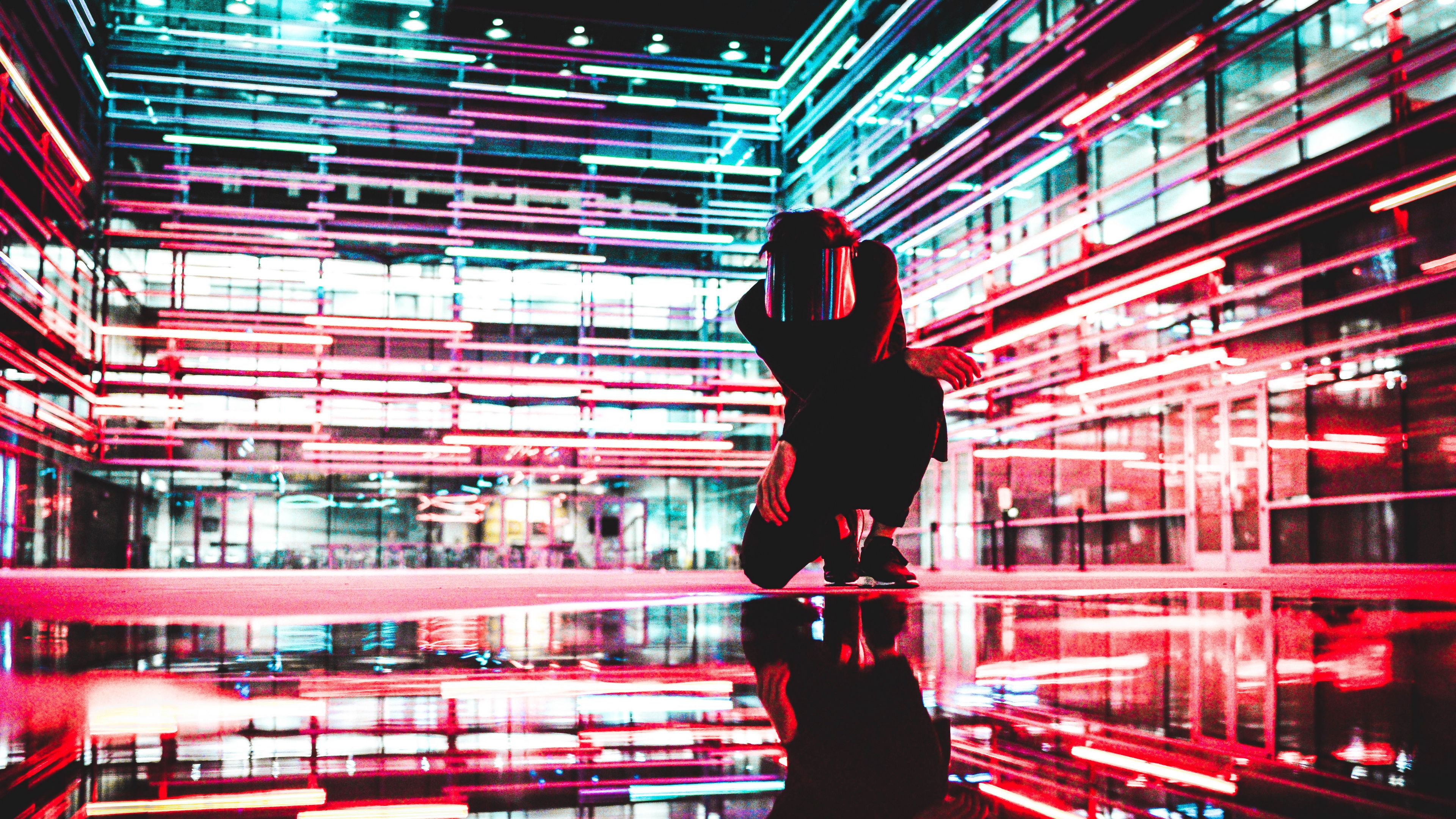 man, mask, mirror, light, 4k, HD Wallpaper