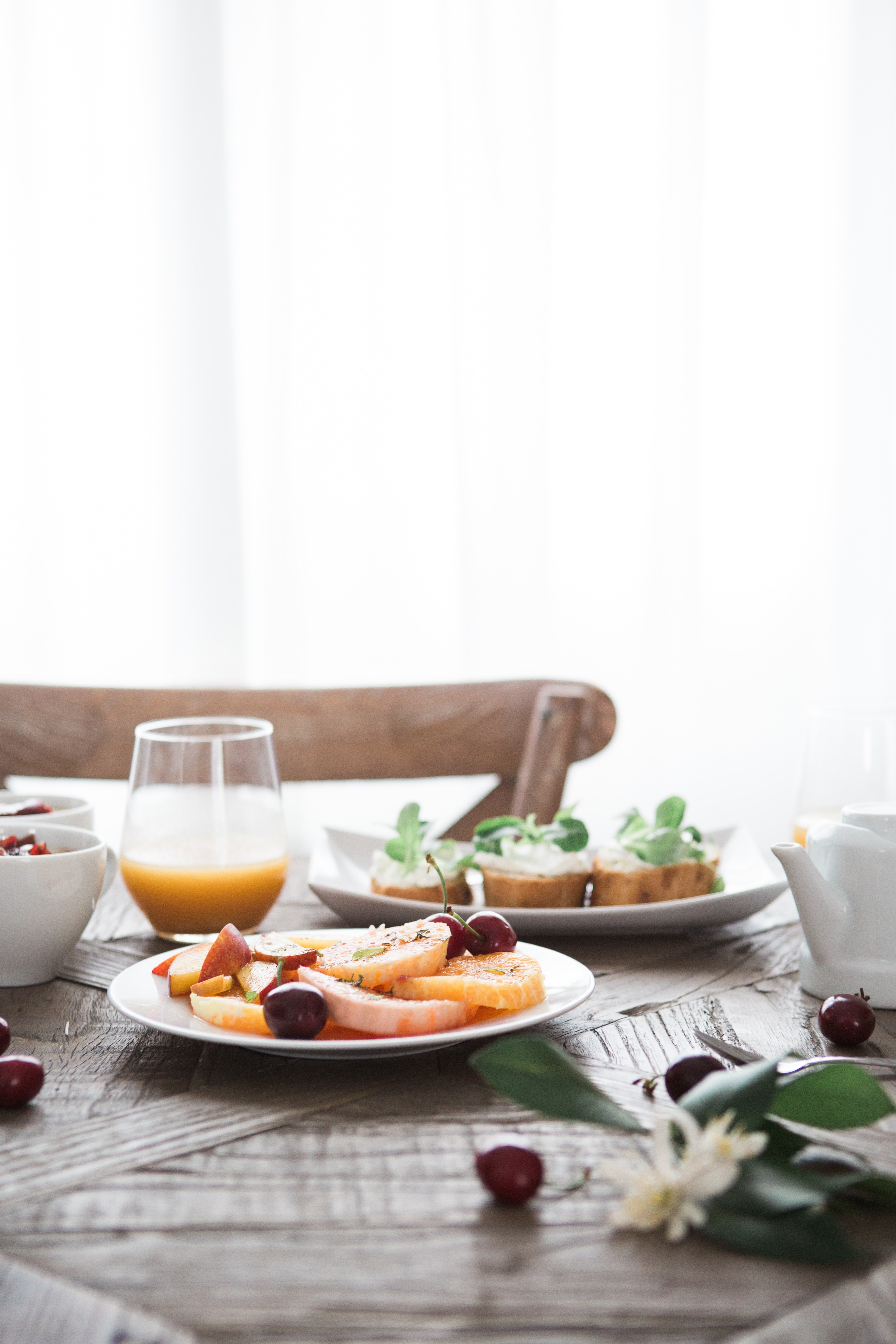 fresh brunch on the table with fruit platter and toast, homemade brunch 4k, Phone HD Wallpaper