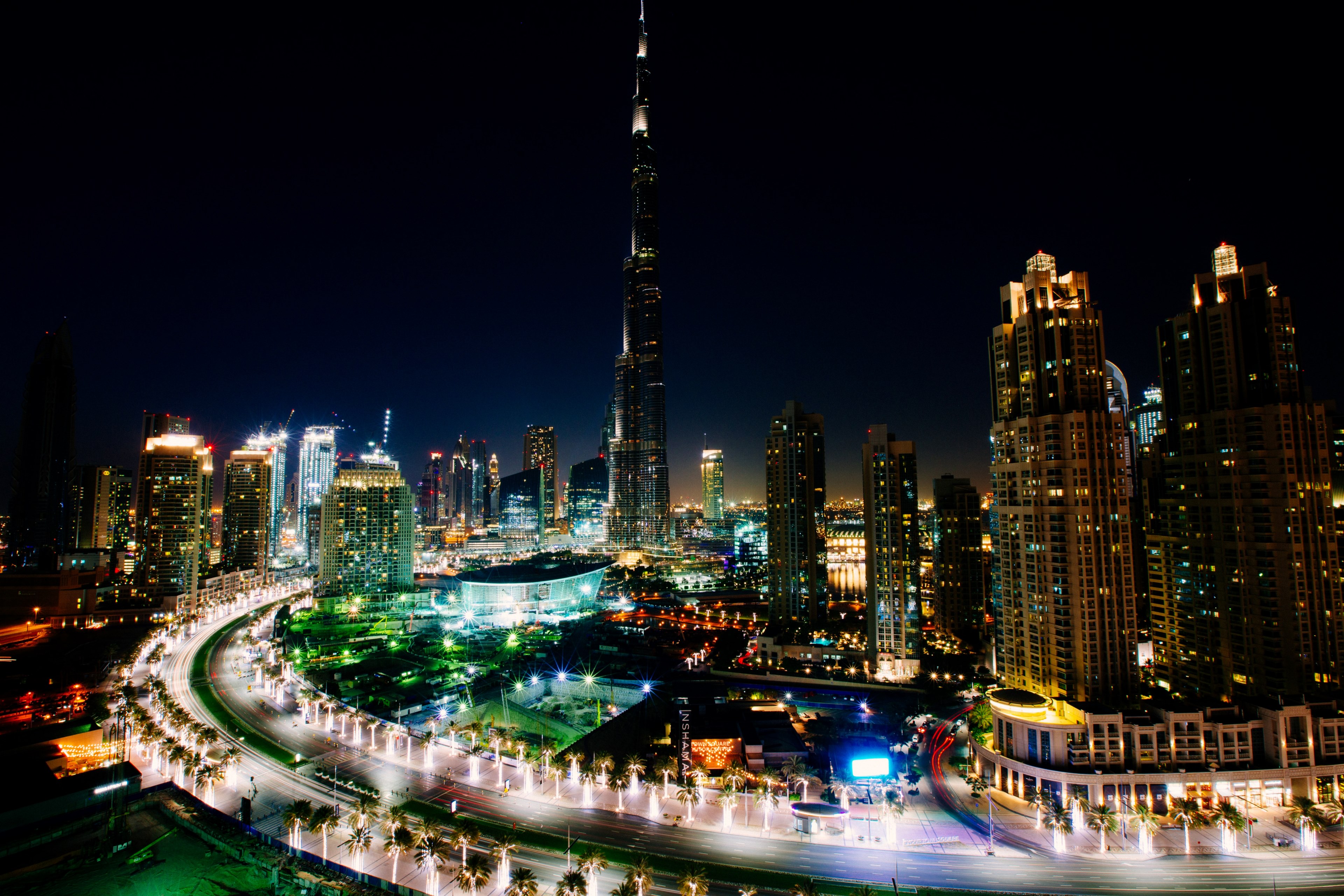 light city night and skyscraper 4k, HD Wallpaper