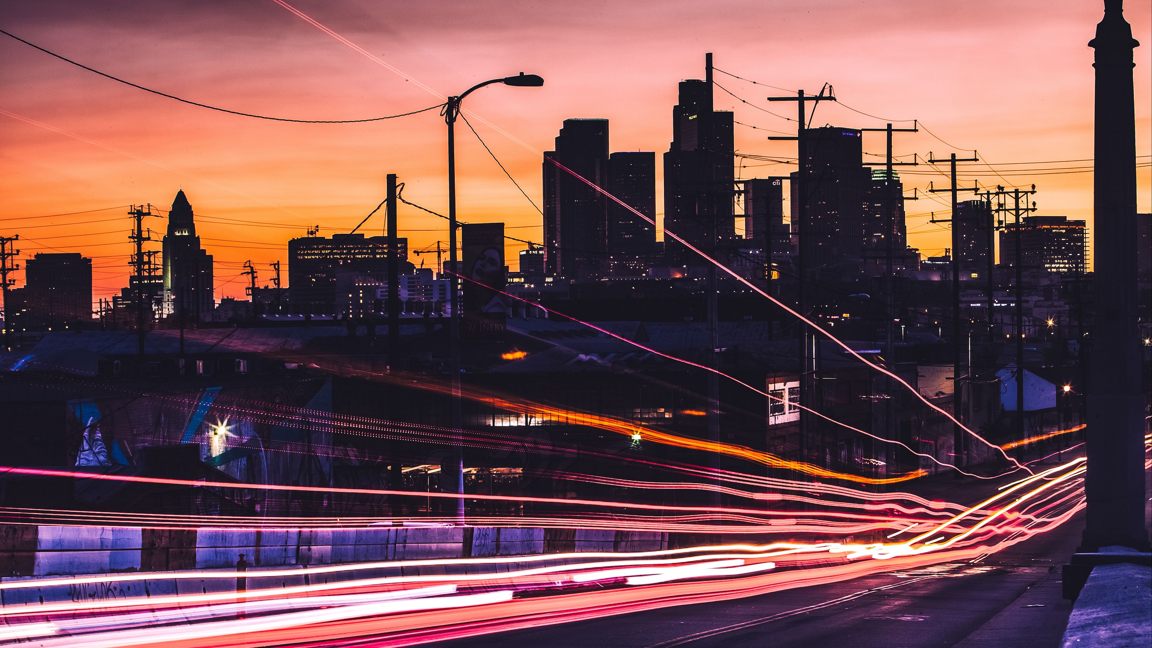 night city, light, traffic, 4k, HD Wallpaper