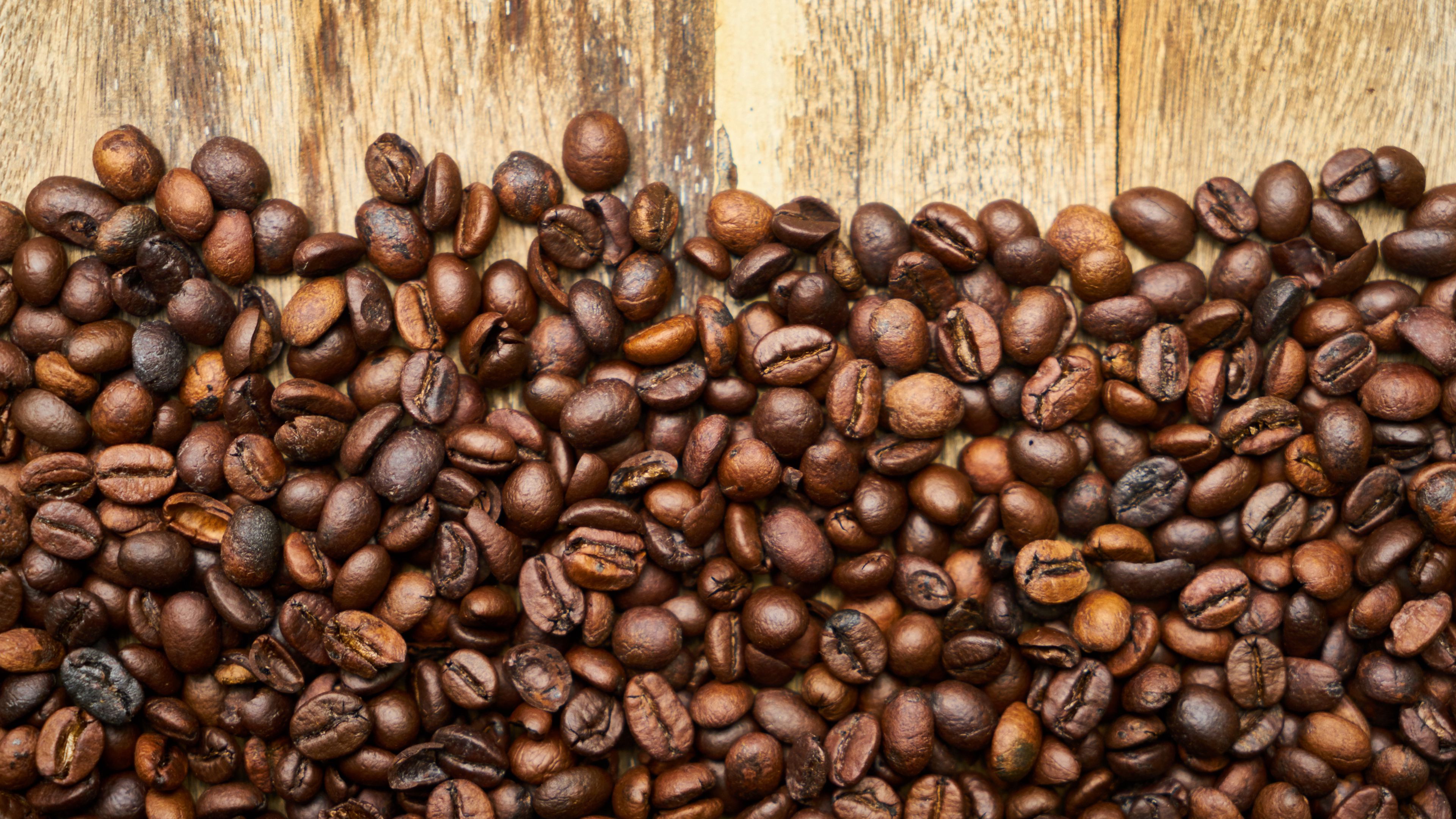 coffee beans, coffee, surface, 4k, HD Wallpaper