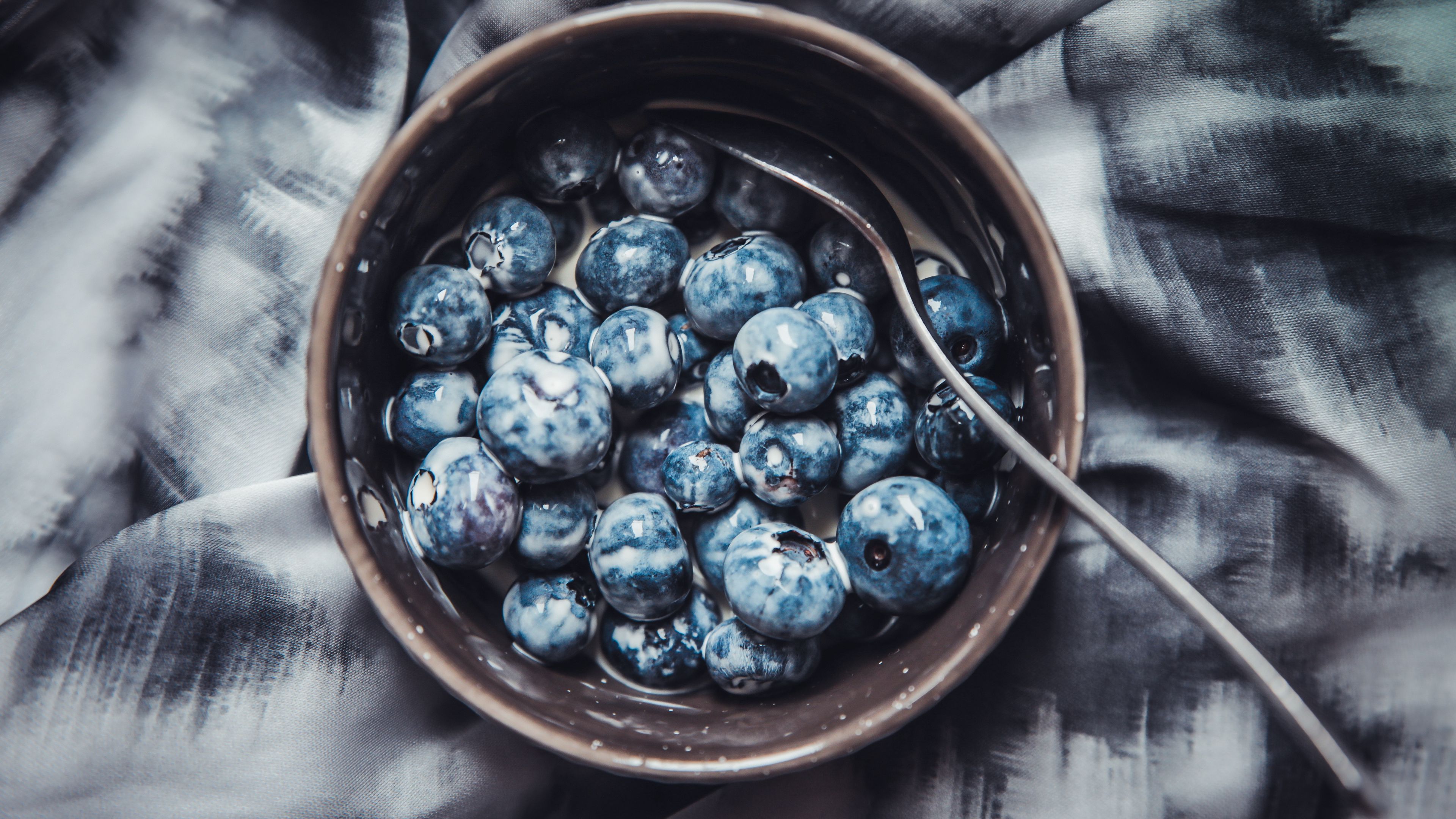 blueberry, berries, breakfast, milk, plate, 4k, HD Wallpaper