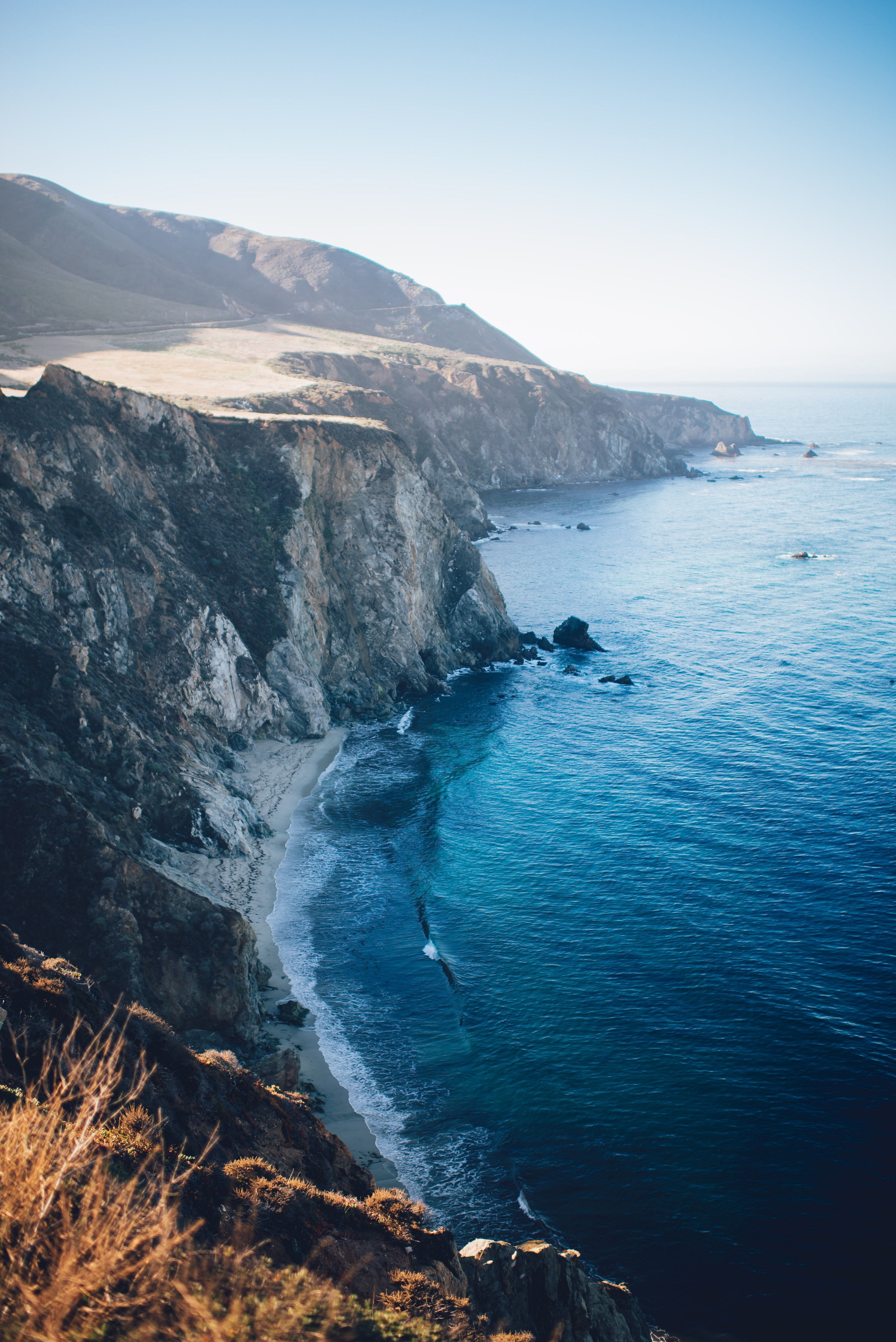 ocean rock cliff and mountain hd, 4k, Phone HD Wallpaper