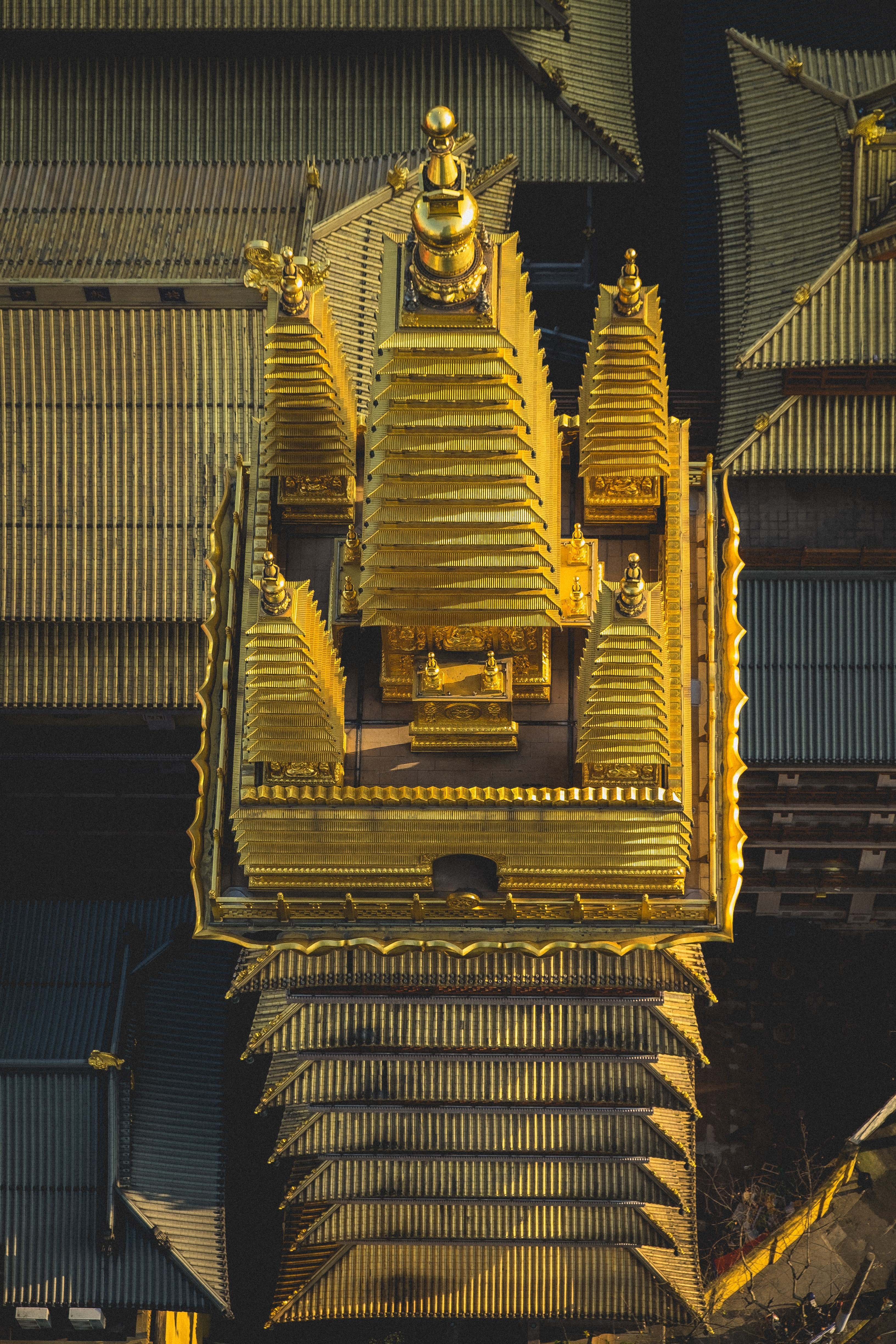 architecture building rooftop and golden structure hd, 4k, Phone HD Wallpaper