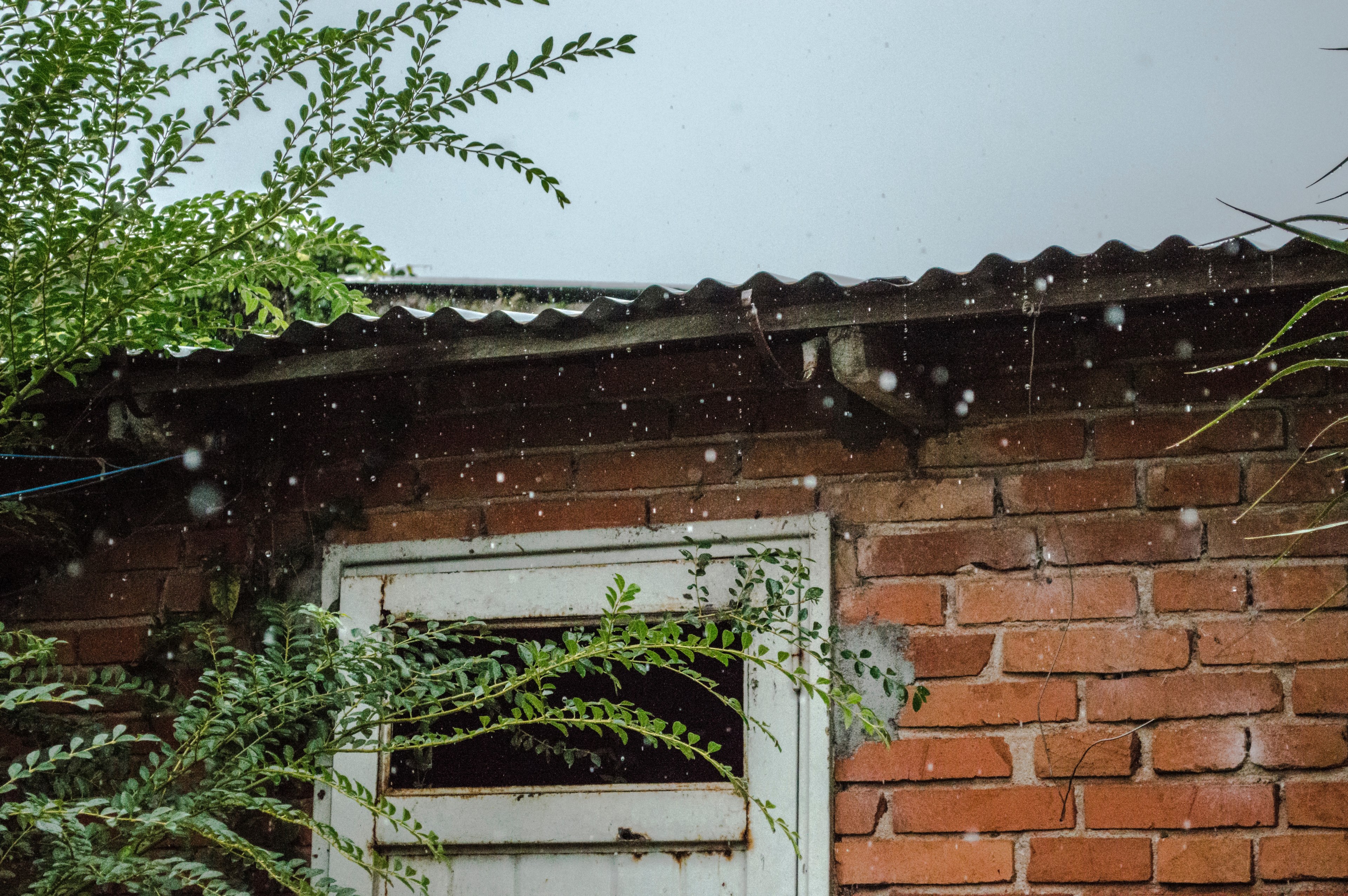 tin roof roof brick and rain 4k, HD Wallpaper