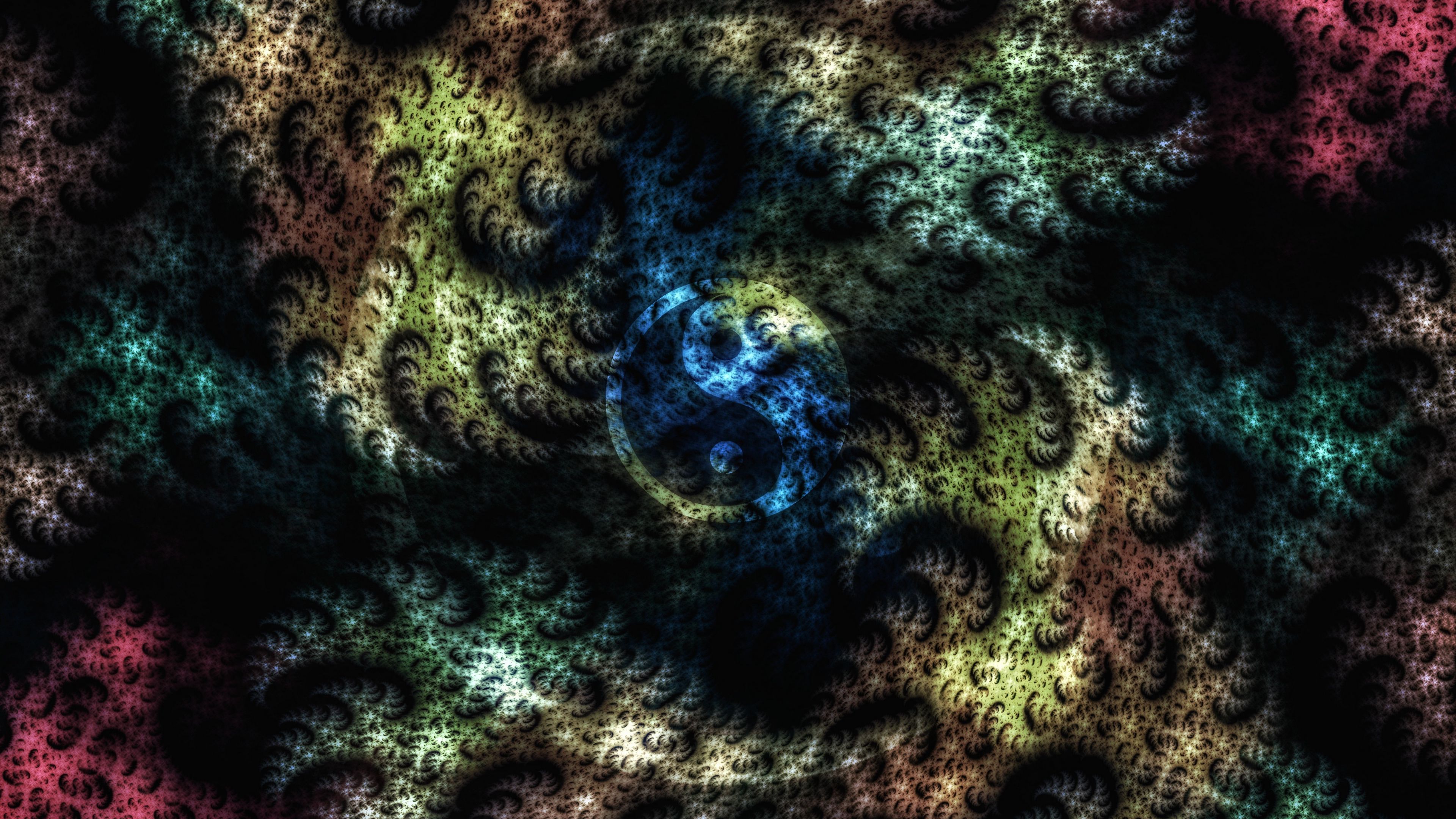 fractal, yin-yang, patterns, lines, spots, 4k, HD Wallpaper