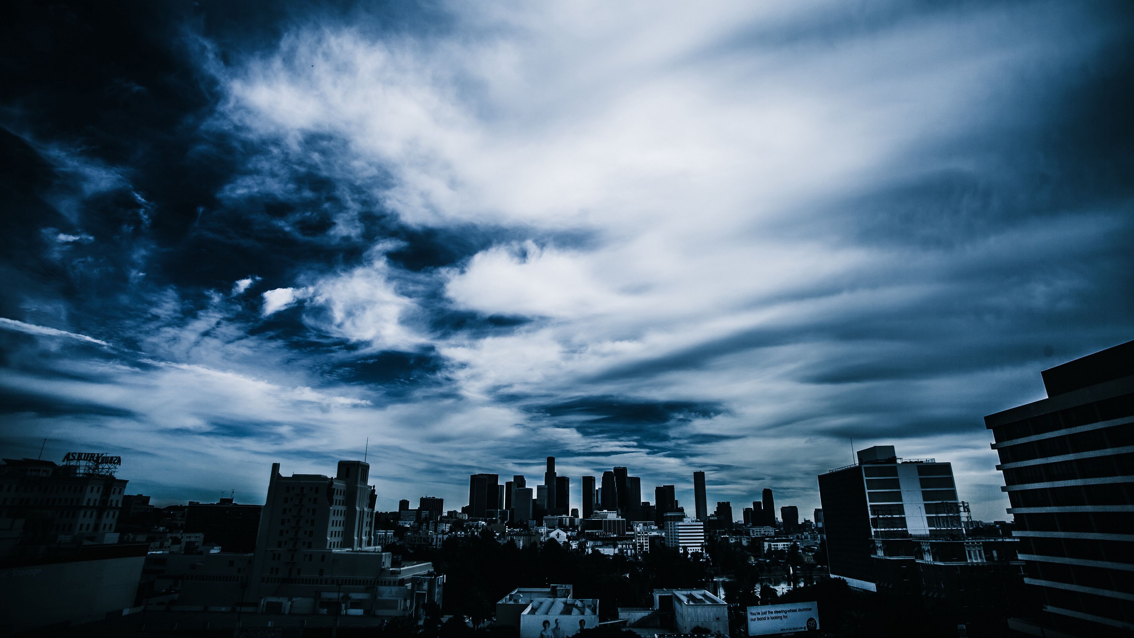 city, buildings, night, sky, 4k, HD Wallpaper