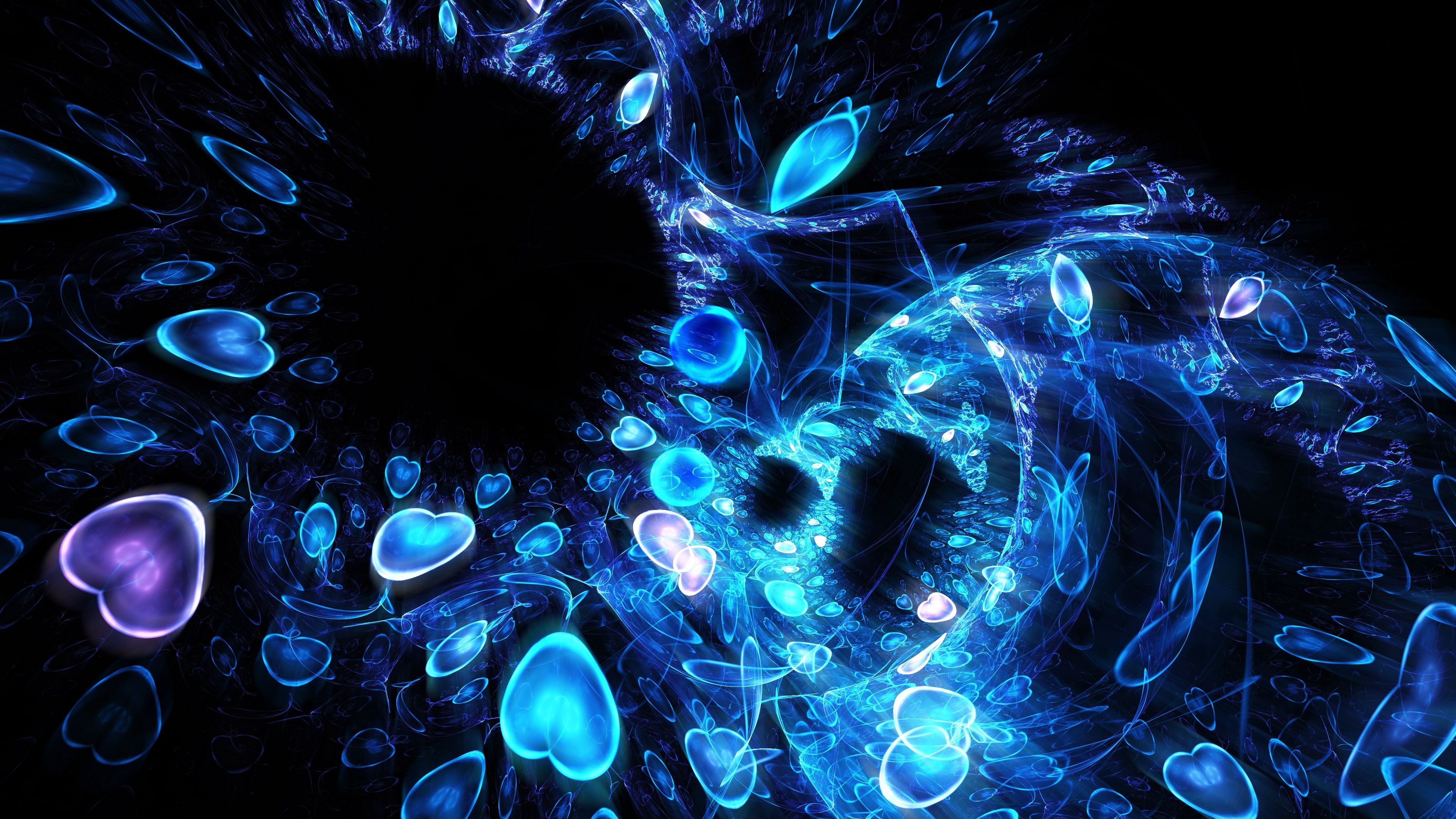 fractal, shape, heart, patterns, neon, 4k, HD Wallpaper