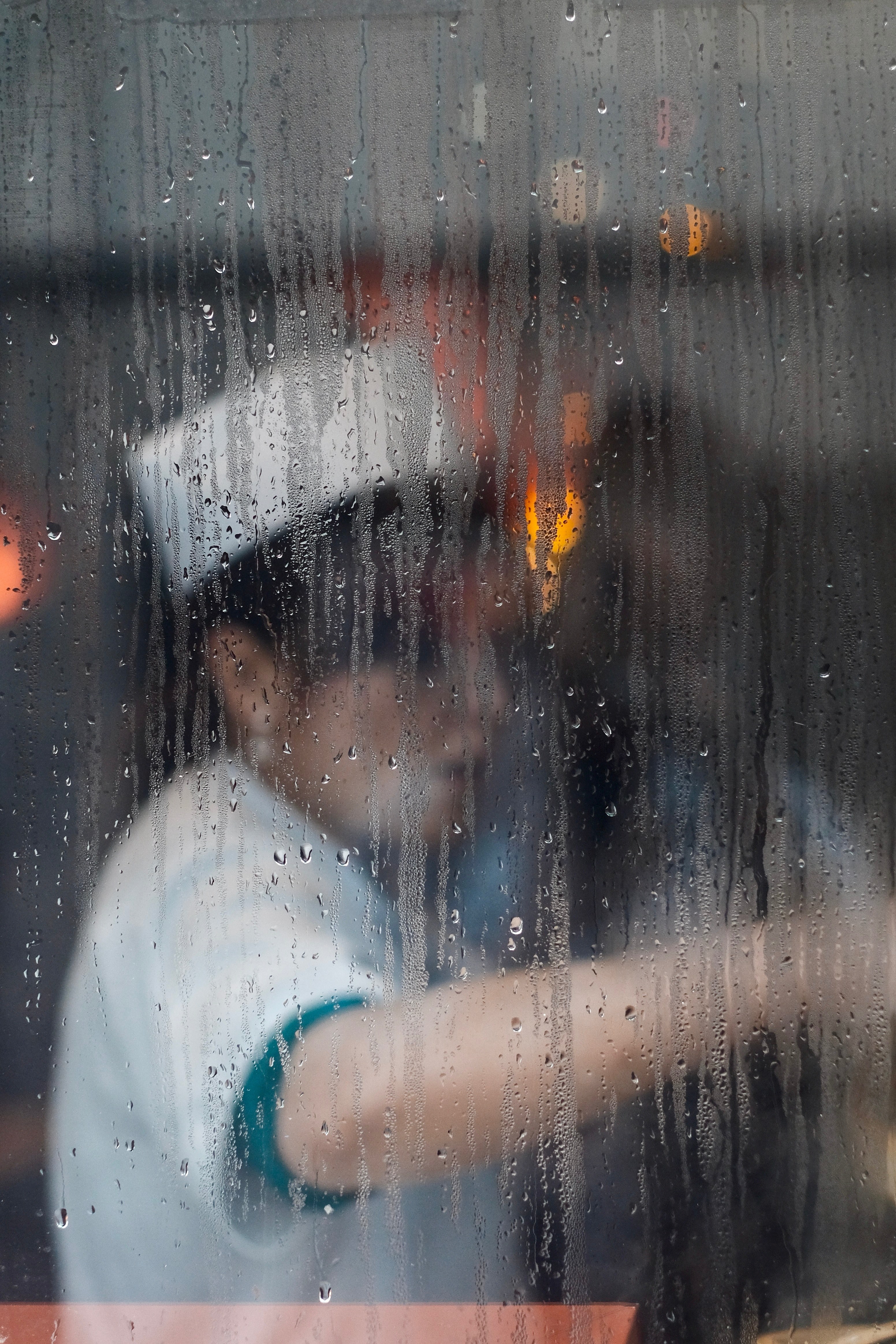 a cook at work seen through a rainy window, cook behind a rainy window 4k, Phone HD Wallpaper
