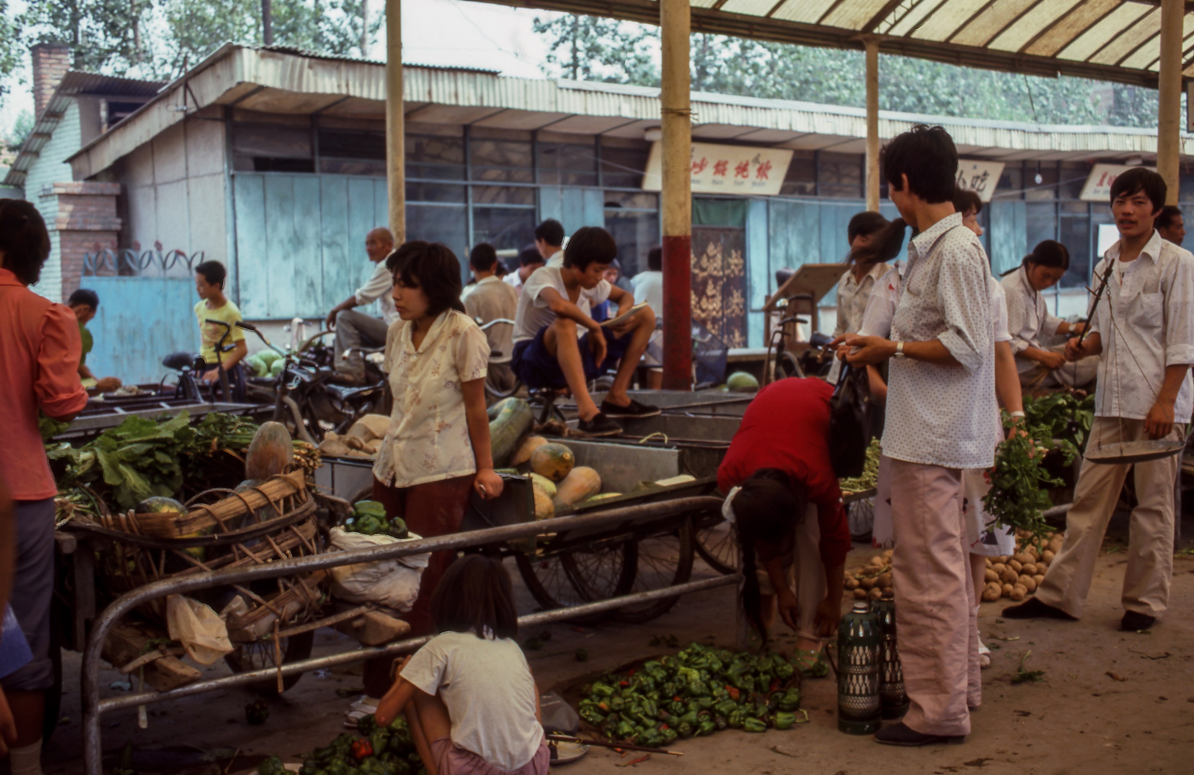 an asian food market where many people are selling fruits and vegetables, asian food market 4k, HD Wallpaper