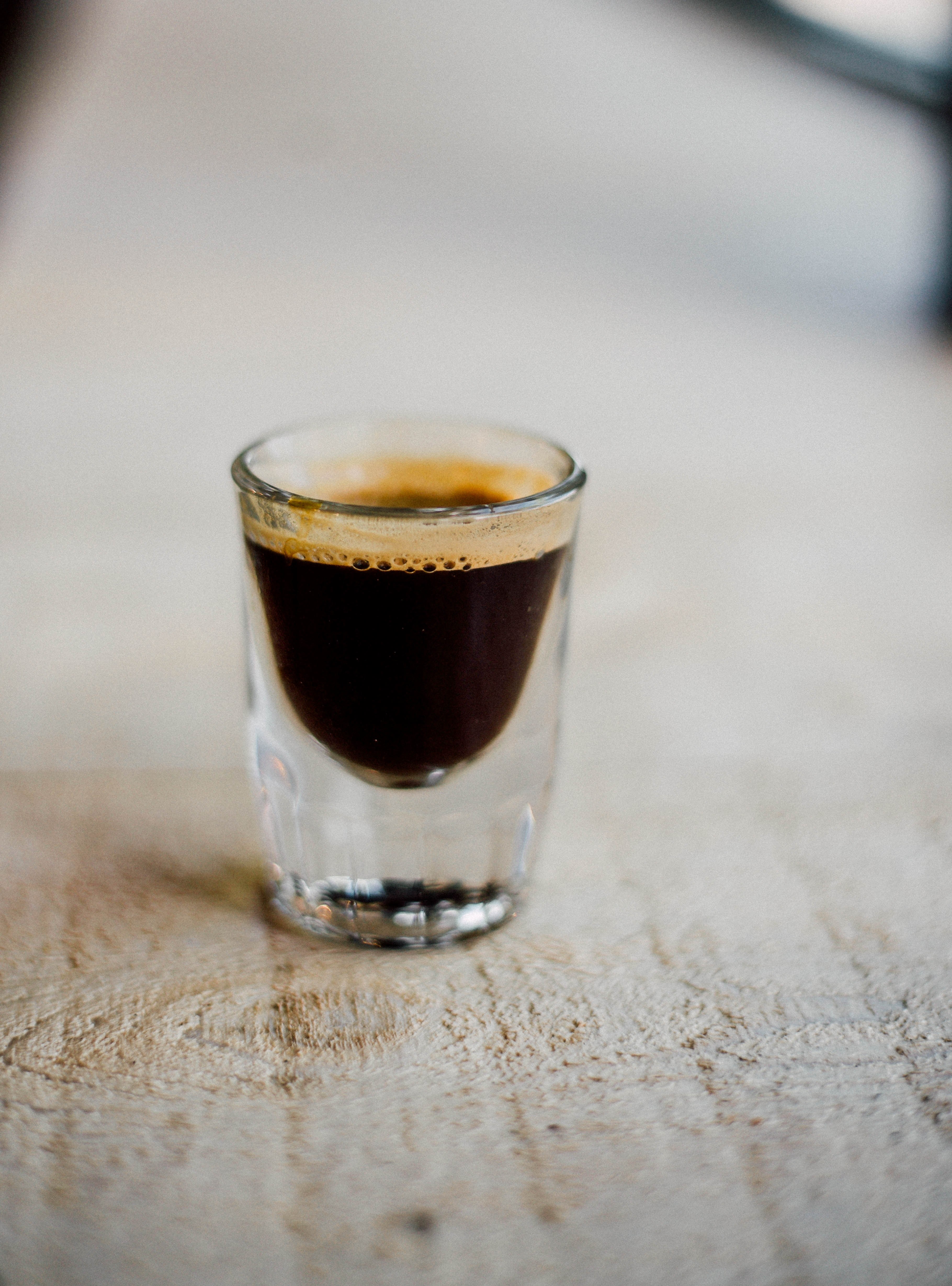 macro view of espresso coffee in a small glass cup on a table, espresso 4k, Phone HD Wallpaper