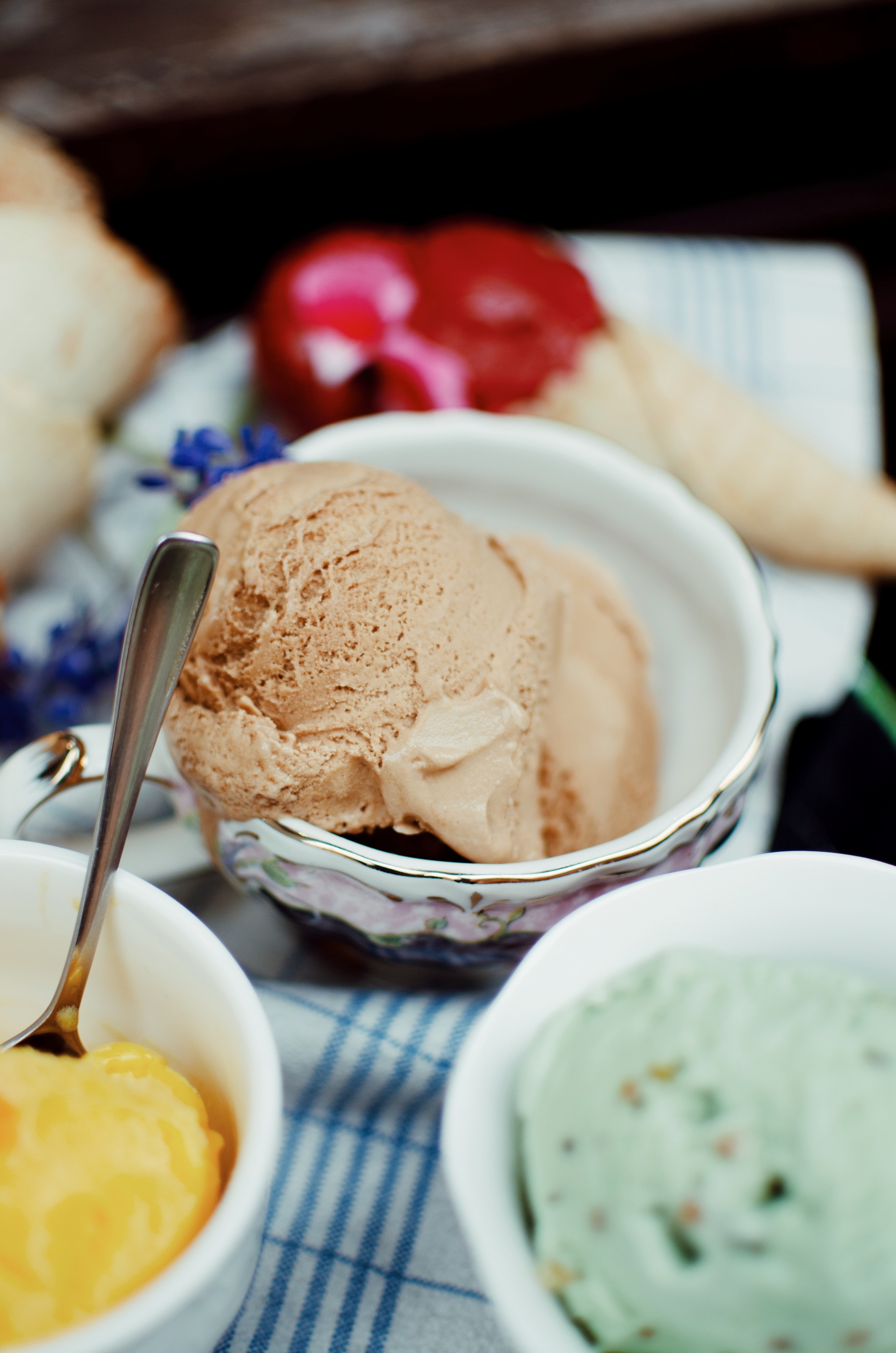 ice cream dessert cup and spoon hd, 4k, Phone HD Wallpaper