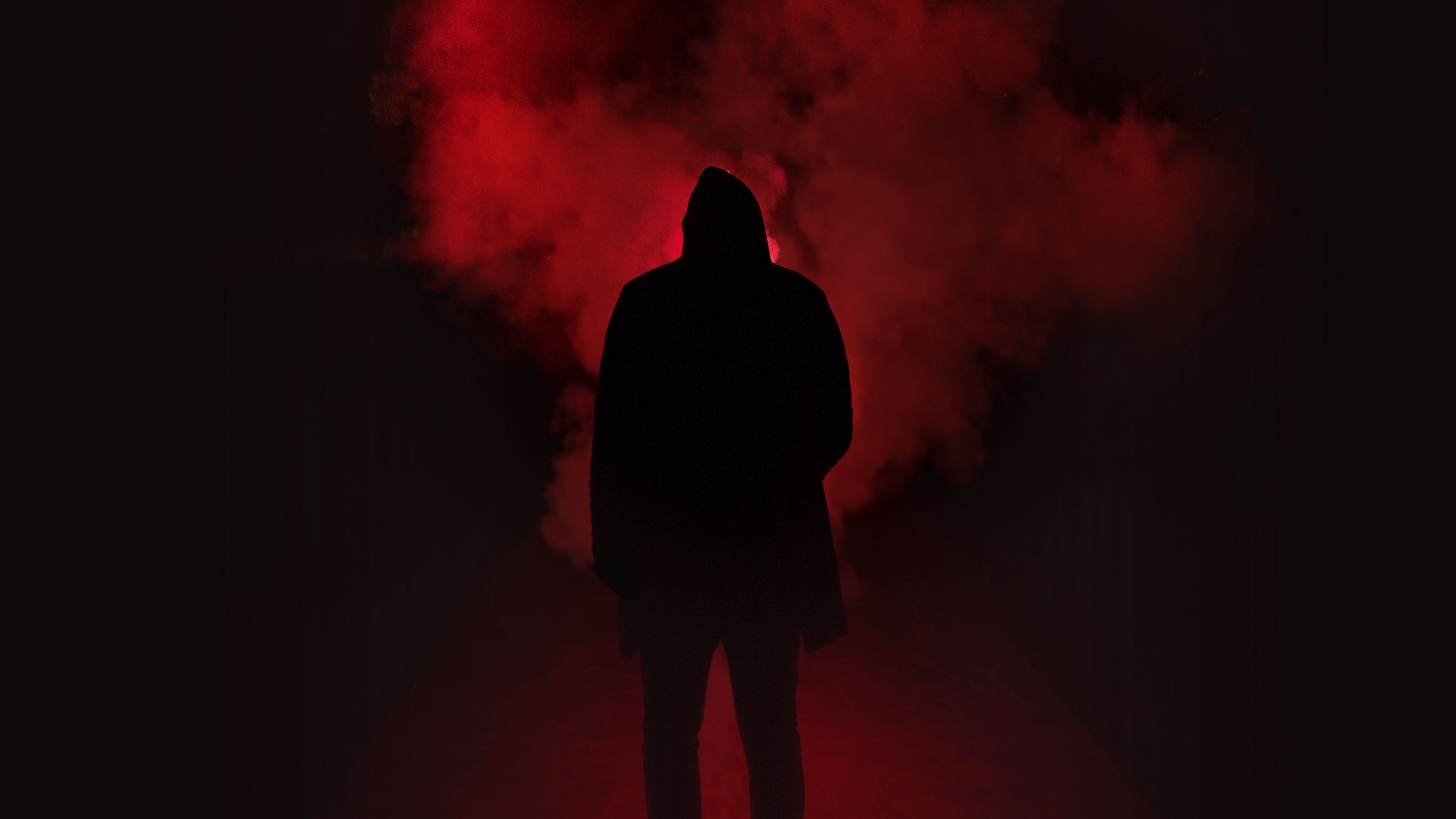 silhouette, smoke, man, hood, 4k, HD Wallpaper
